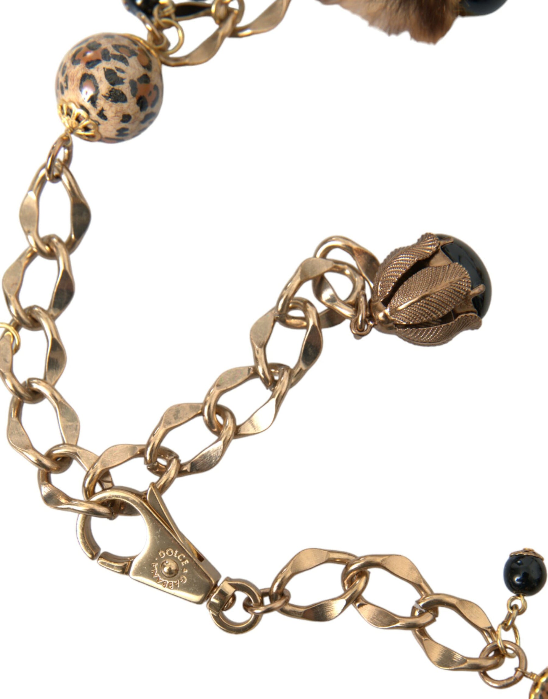 Dolce & Gabbana Gold Brass Leopard Fur Pearl Collier Chain Belt | Regal Royce