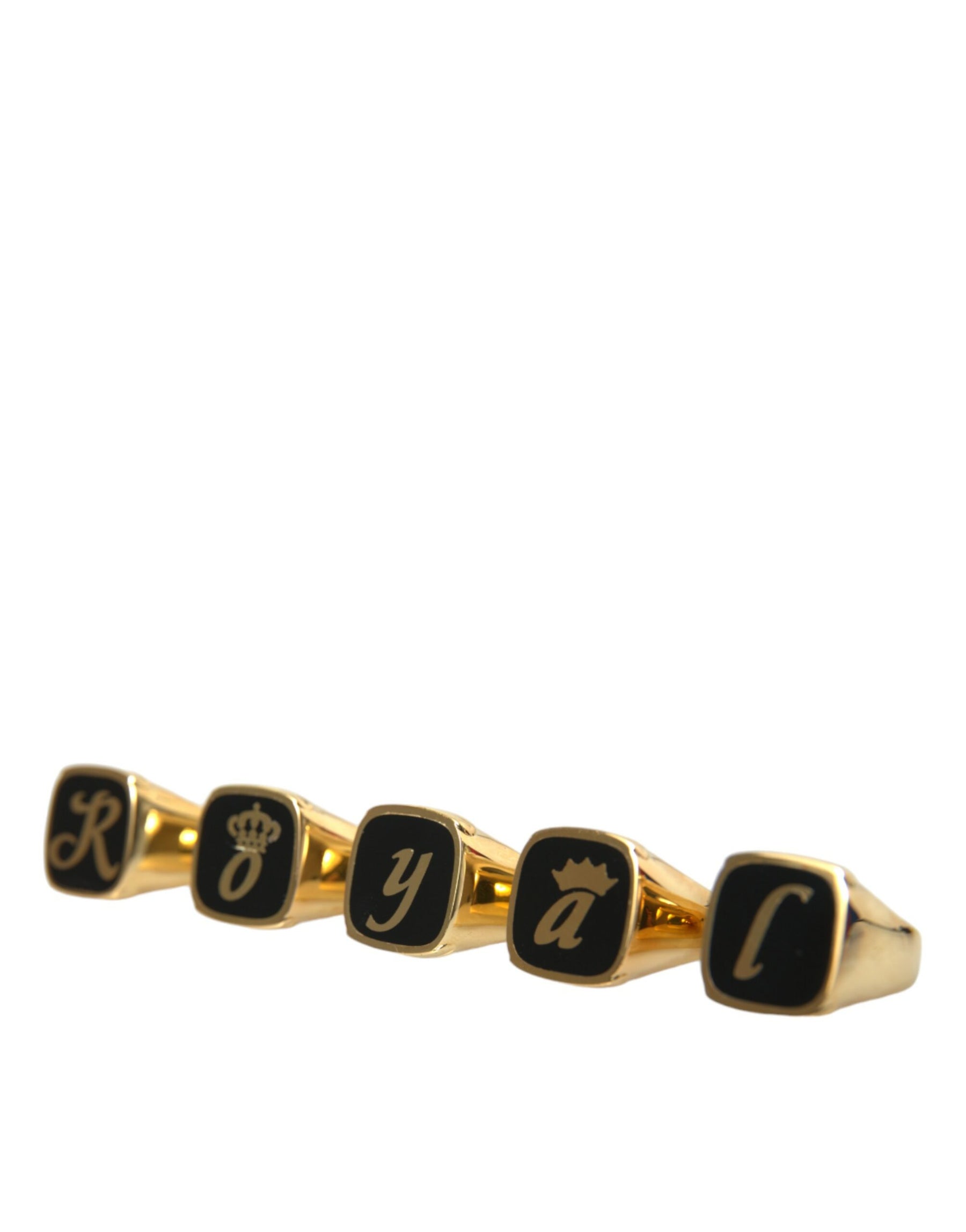 Dolce & Gabbana Gold Brass ROYAL Enamel Set of 5 Ring | Regal Royce
