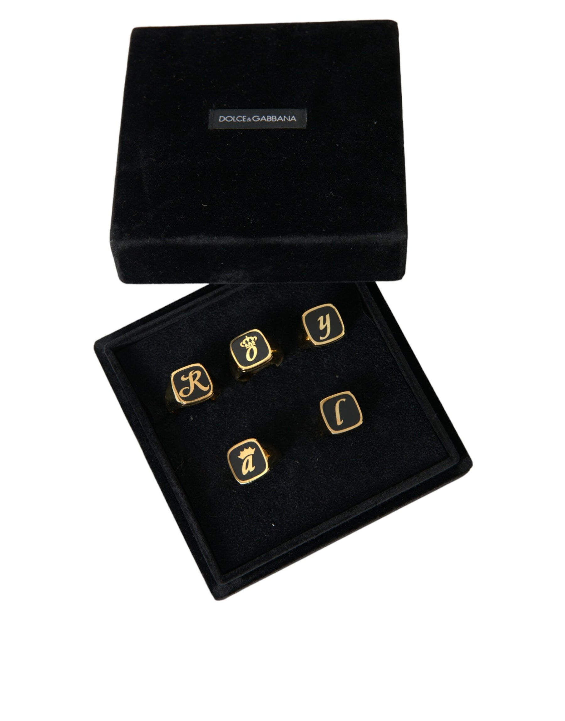 Dolce & Gabbana Gold Brass ROYAL Enamel Set of 5 Ring | Regal Royce