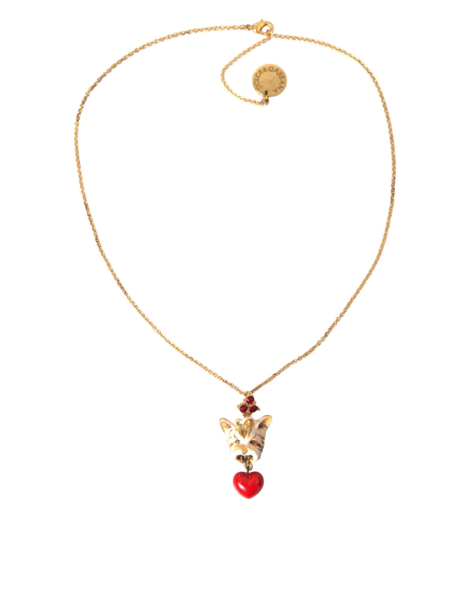 Dolce & Gabbana Gold Brass Chain Dog Heart Pendant Charm Necklace | Regal Royce