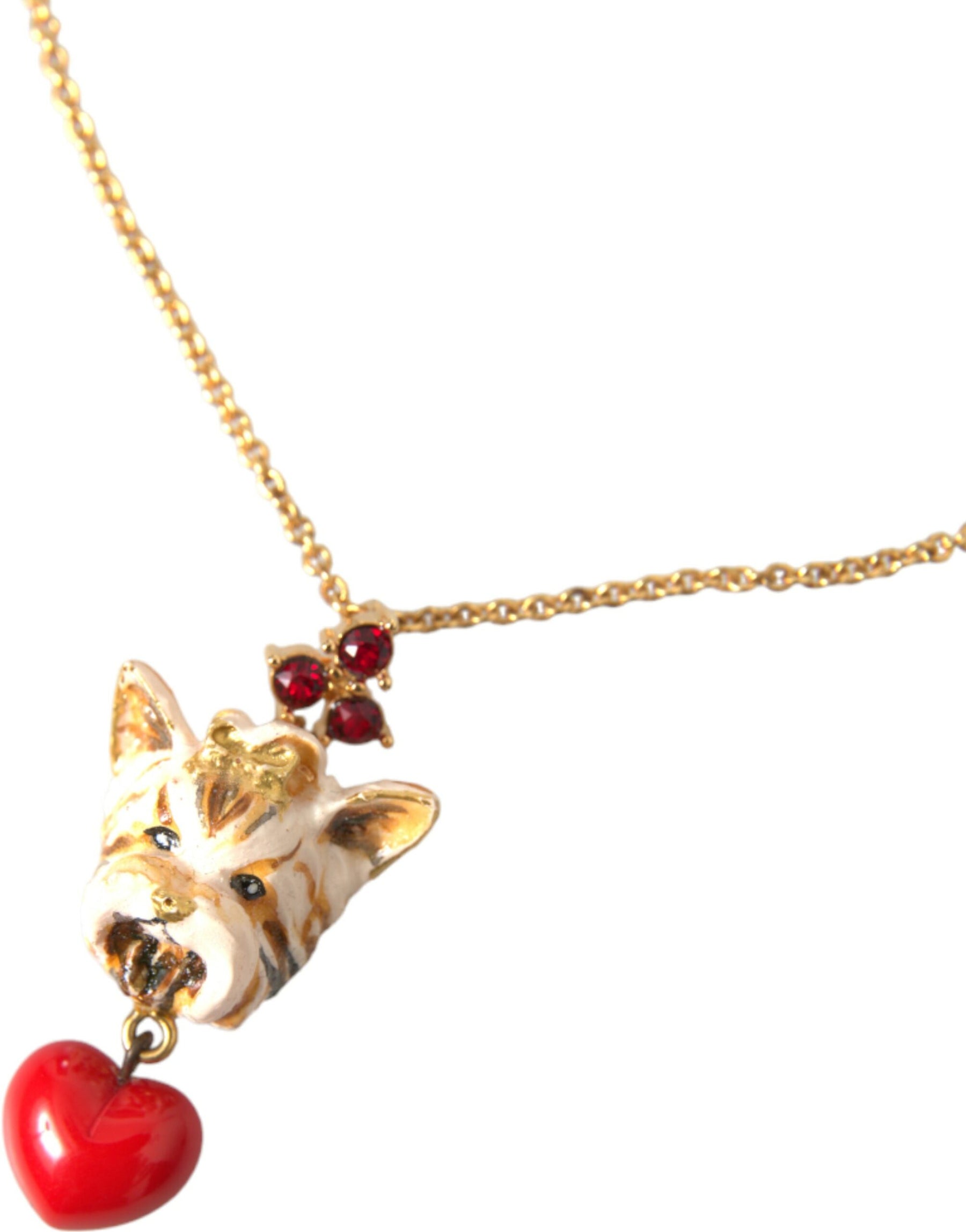 Dolce & Gabbana Gold Brass Chain Dog Heart Pendant Charm Necklace | Regal Royce