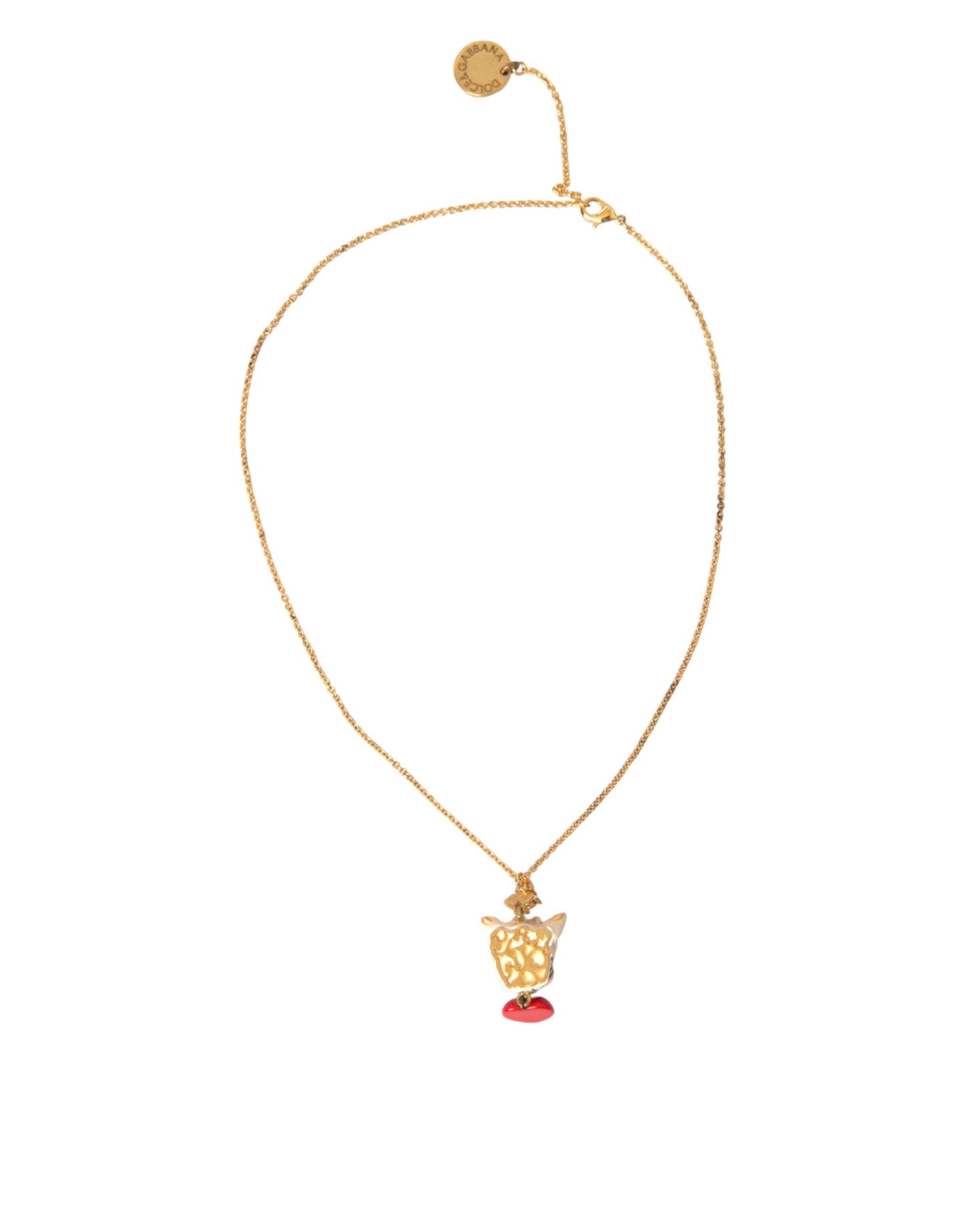 Dolce & Gabbana Gold Brass Chain Dog Heart Pendant Charm Necklace | Regal Royce