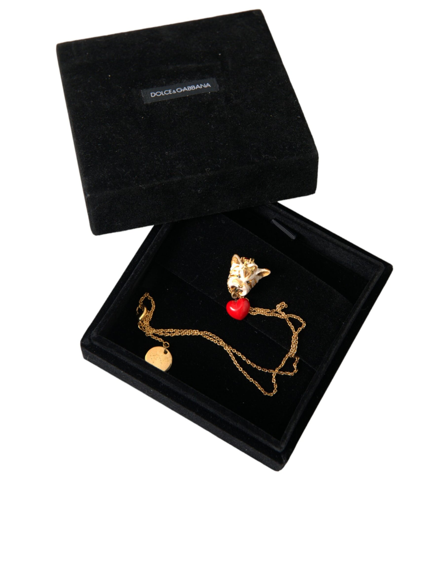Dolce & Gabbana Gold Brass Chain Dog Heart Pendant Charm Necklace | Regal Royce