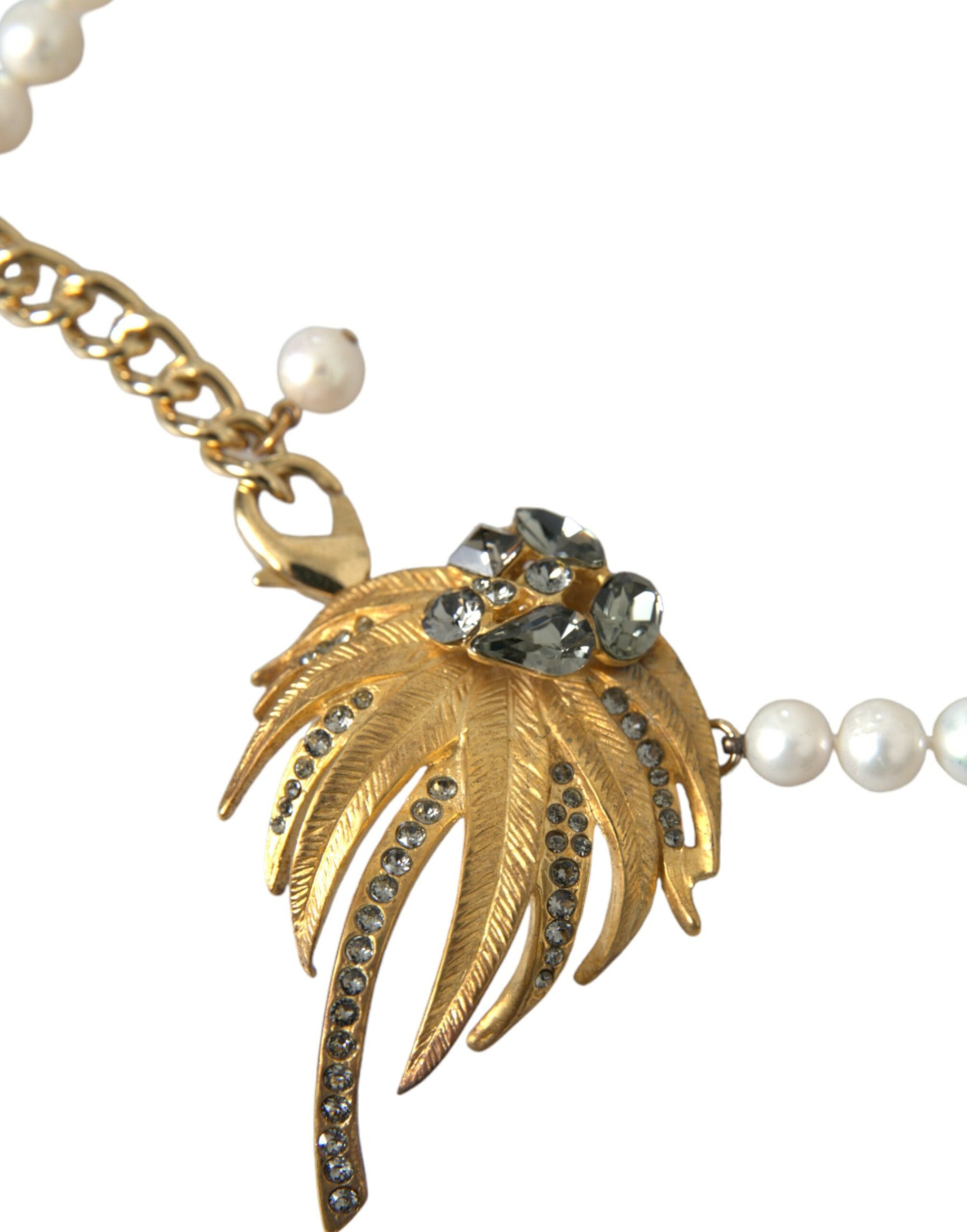 Dolce & Gabbana Gold Brass Crystal Pearl Tree Pendant Charm Necklace | Regal Royce