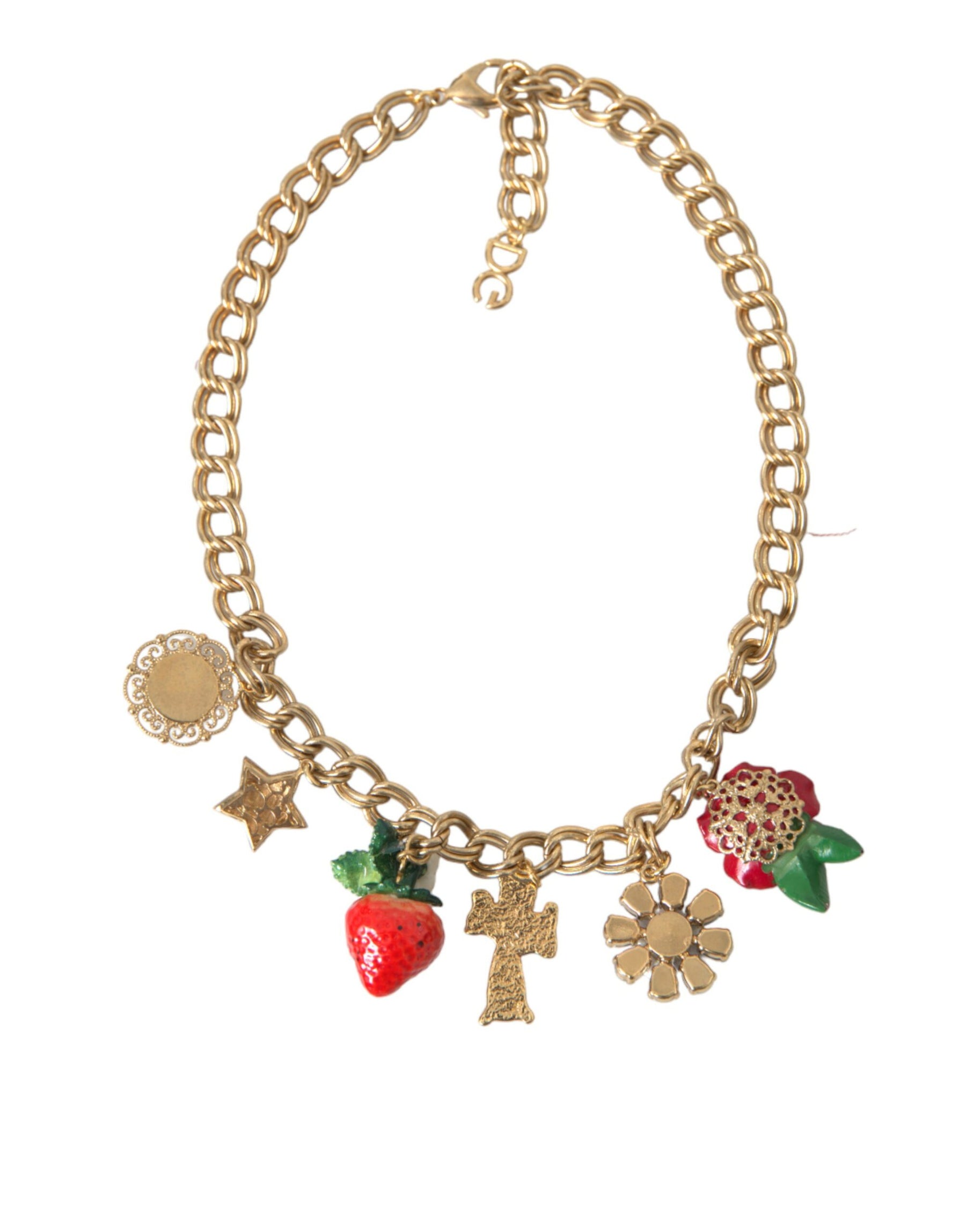 Dolce & Gabbana Gold Chain Rose Cross Strawberry Star Pendant Necklace | Regal Royce