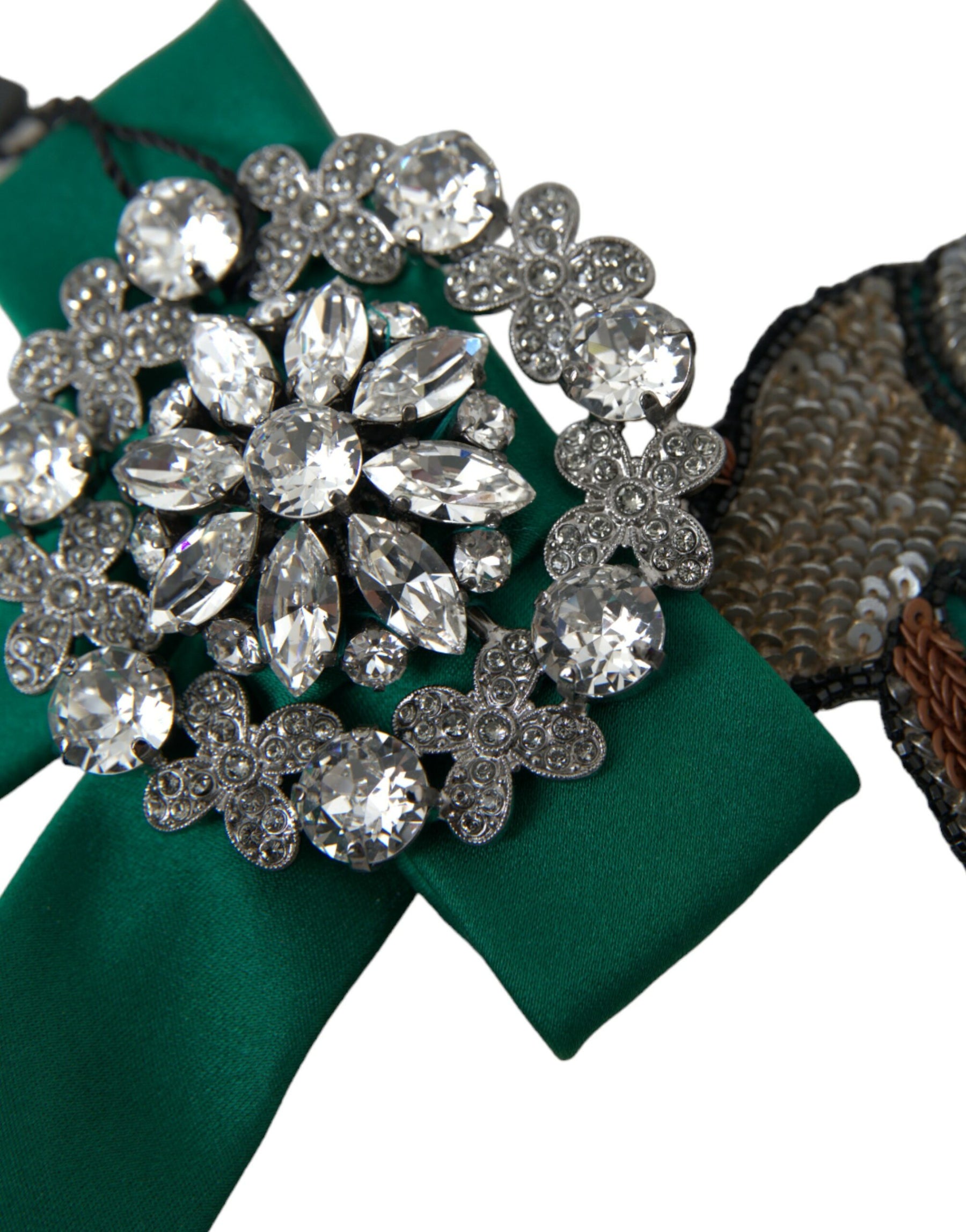 Dolce & Gabbana Green Satin Bird Crystal Women Hair Clip | Regal Royce