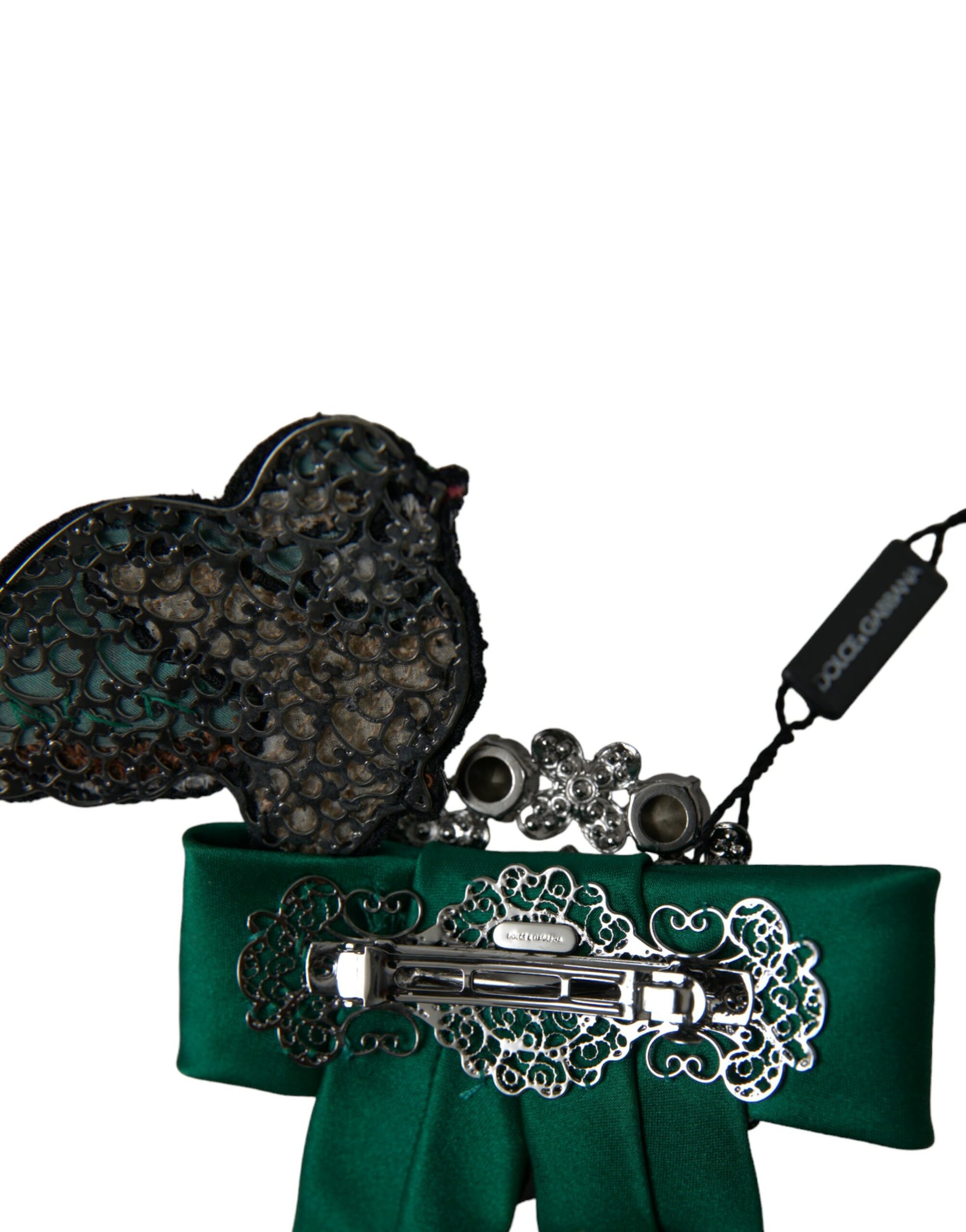 Dolce & Gabbana Green Satin Bird Crystal Women Hair Clip | Regal Royce