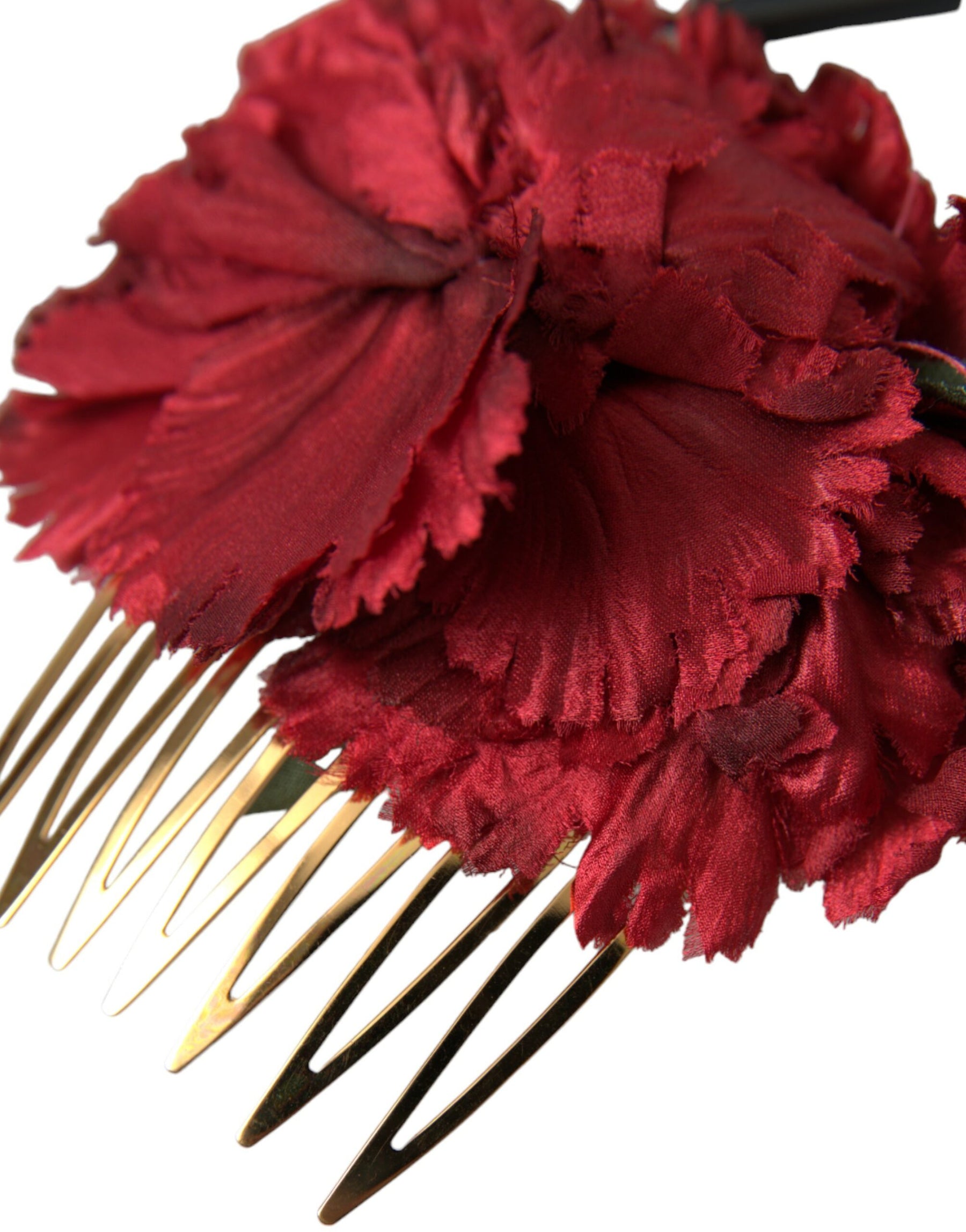 Dolce & Gabbana Red Silk Floral Gold Brass Women Hair Comb | Regal Royce
