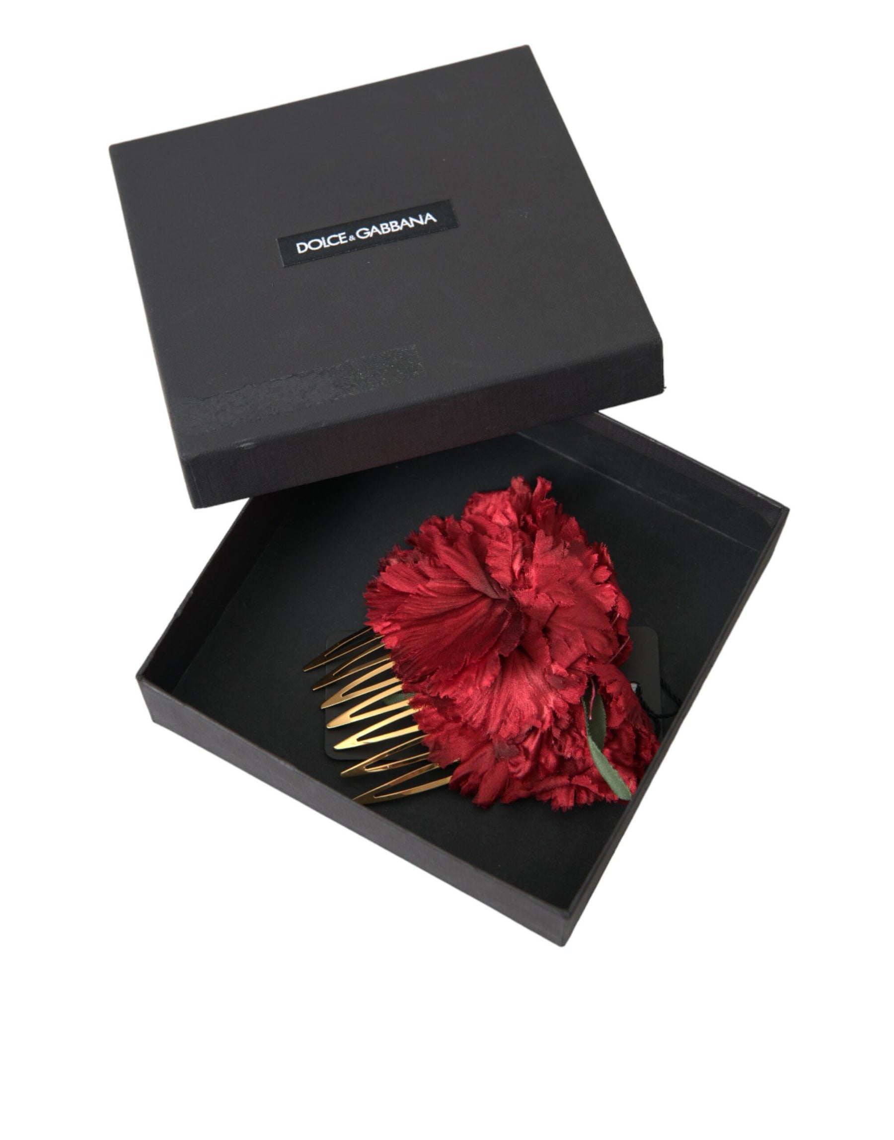 Dolce & Gabbana Red Silk Floral Gold Brass Women Hair Comb | Regal Royce