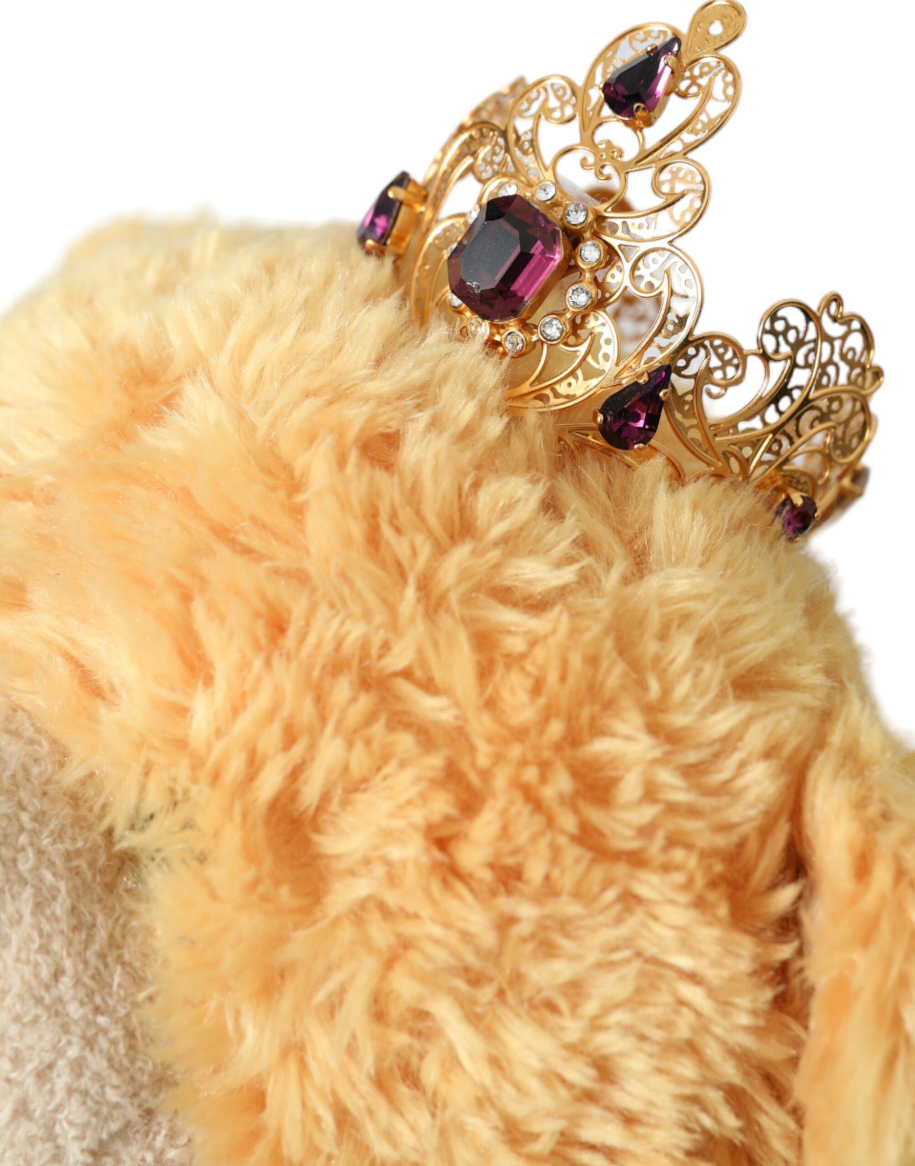 Dolce & Gabbana Brown Teddy Bear Gold Crystal Crown Hair Band Diadem | Regal Royce