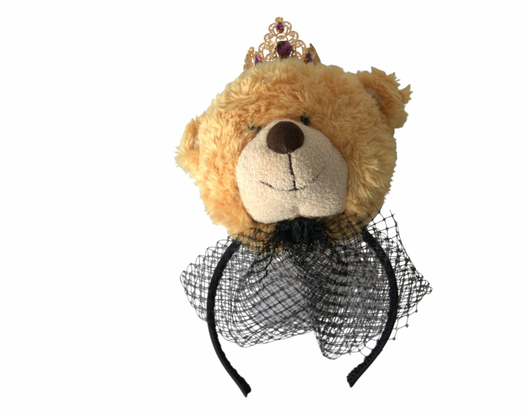 Dolce & Gabbana Brown Teddy Bear Gold Crystal Crown Hair Band Diadem | Regal Royce