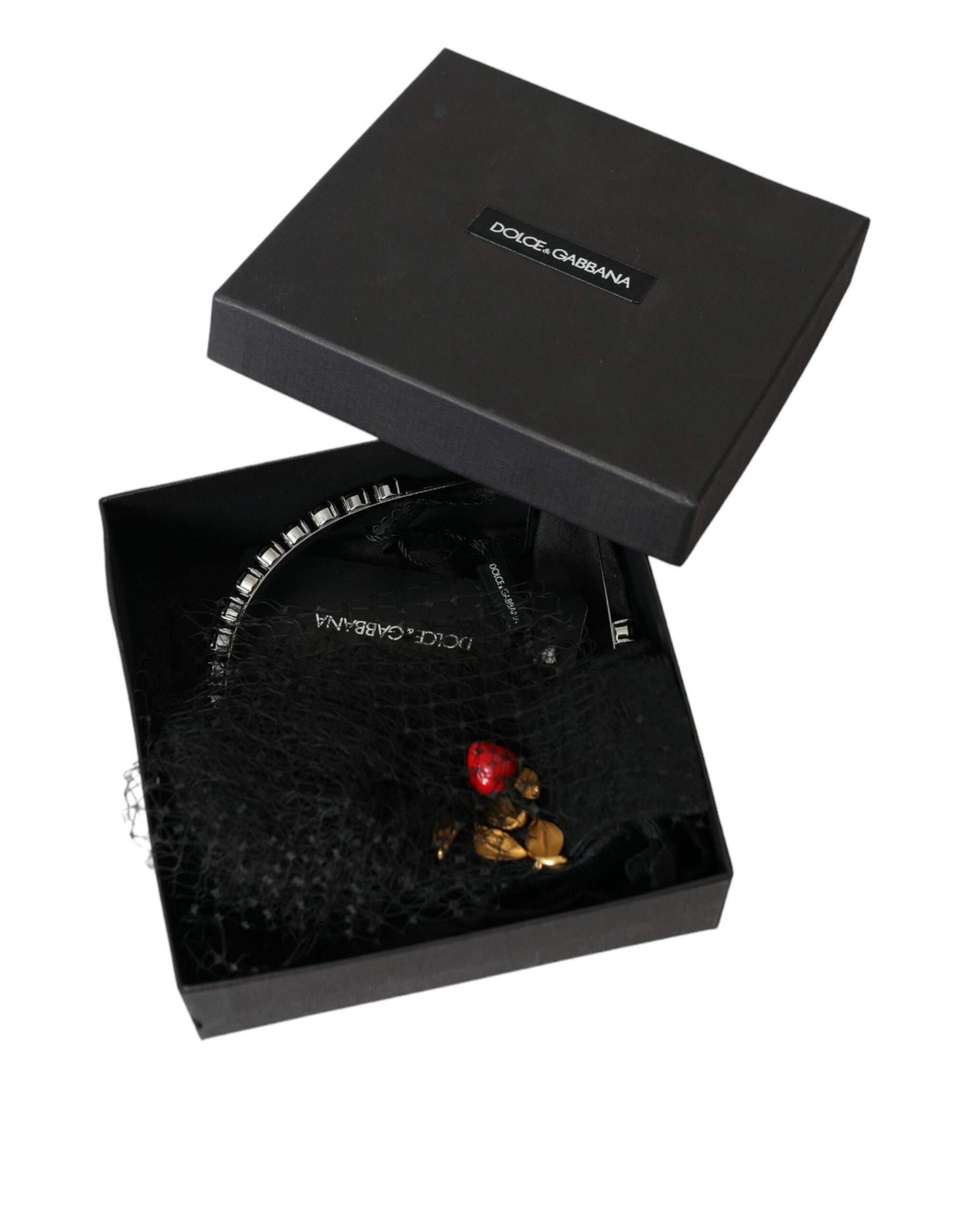 Dolce & Gabbana Black Strawberry Sicily Crystal Mesh Net Headband Diadem | Regal Royce