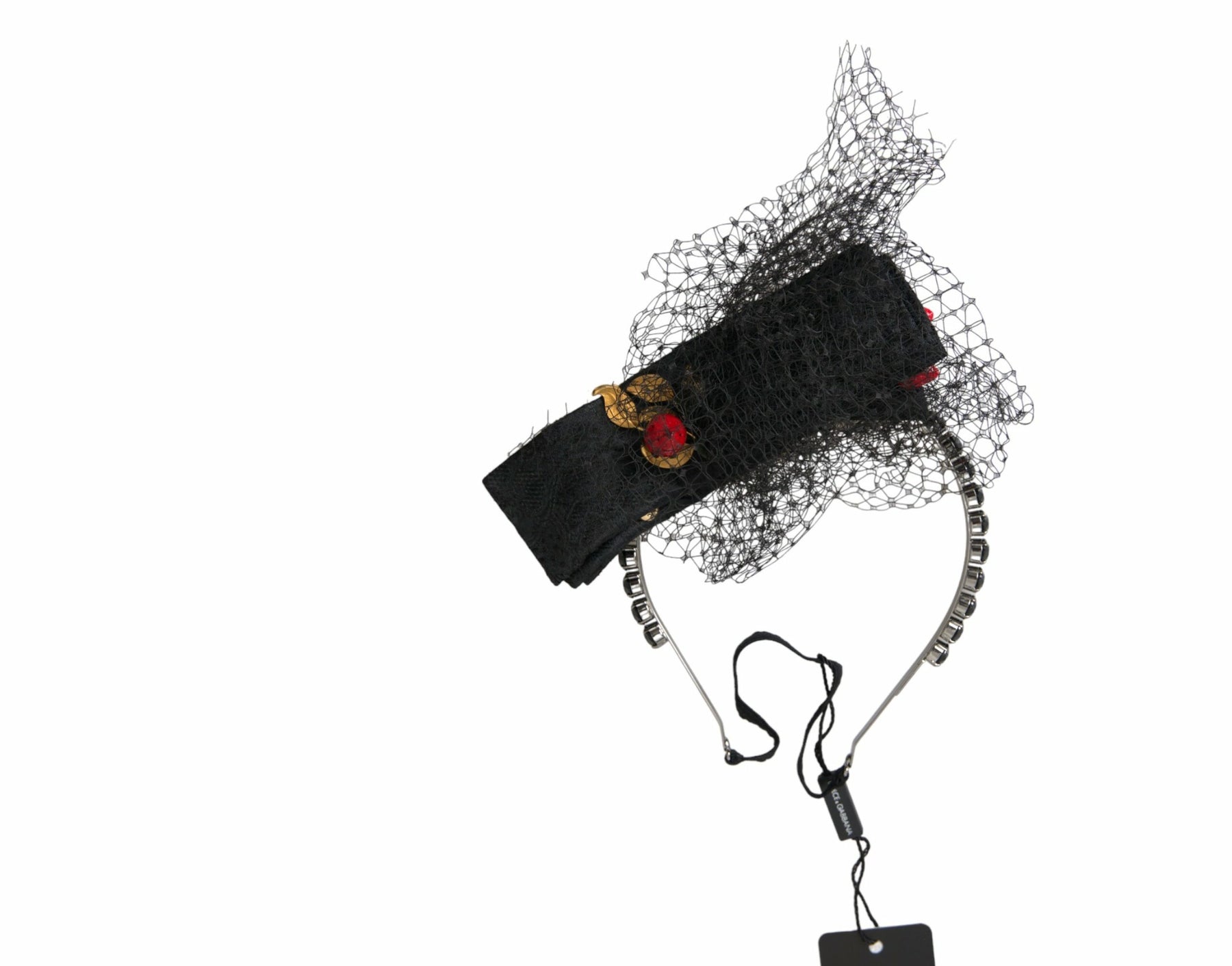 Dolce & Gabbana Black Strawberry Sicily Crystal Mesh Net Headband Diadem | Regal Royce