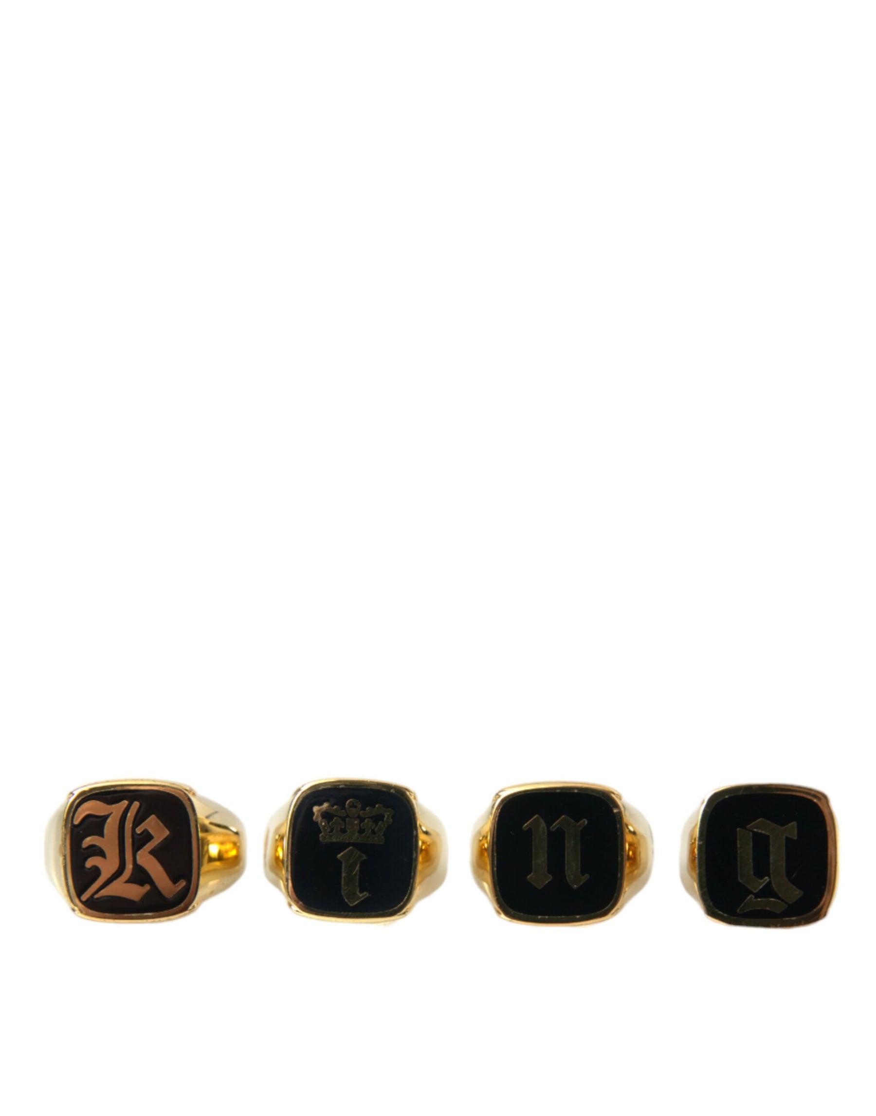 Dolce & Gabbana Gold Brass KING Enamel Set of 4 Ring | Regal Royce