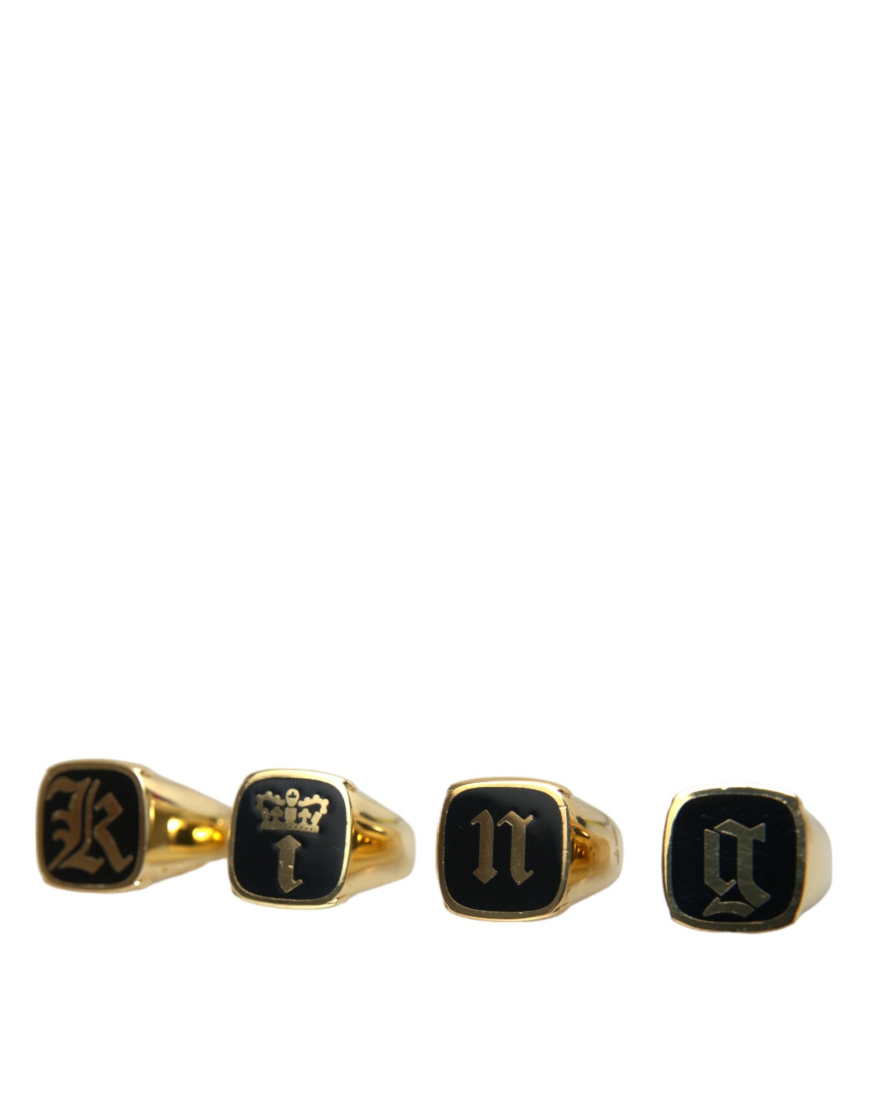 Dolce & Gabbana Gold Brass KING Enamel Set of 4 Ring | Regal Royce
