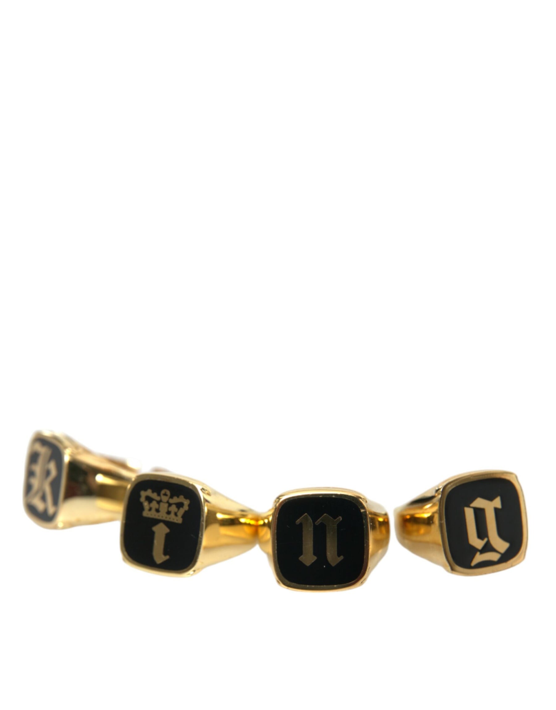 Dolce & Gabbana Gold Brass KING Enamel Set of 4 Ring | Regal Royce