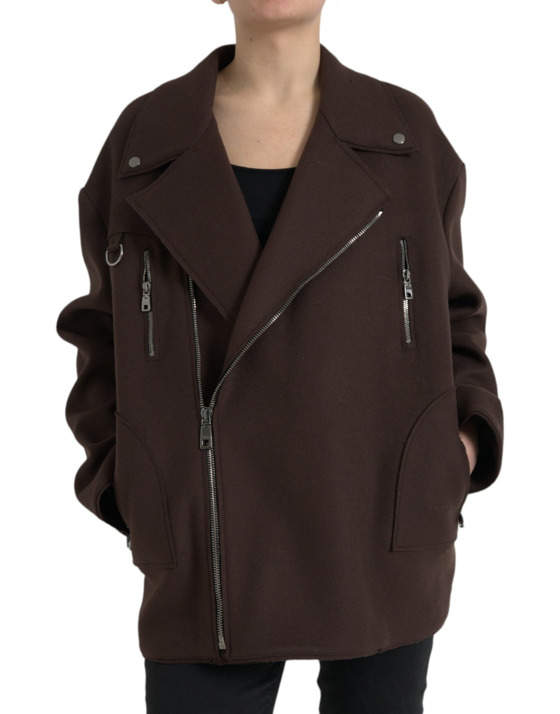 Dolce & Gabbana Brown Coat Short Biker Wool Jacket | Regal Royce