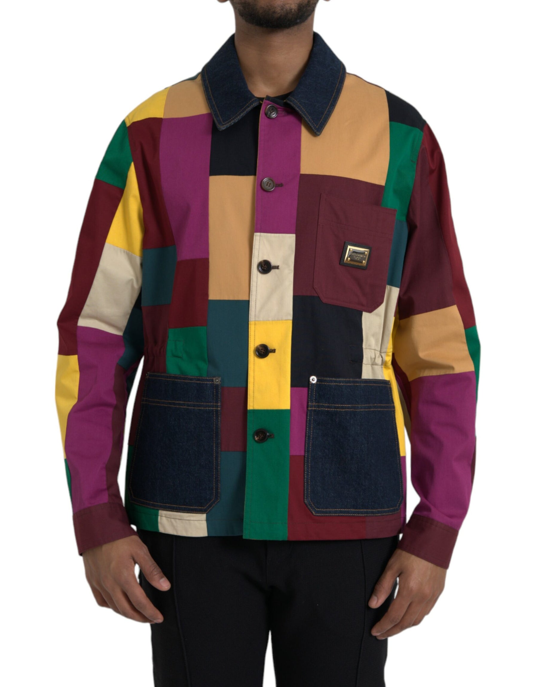 Dolce & Gabbana Multicolor Patchwork Cotton Collared Jacket | Regal Royce
