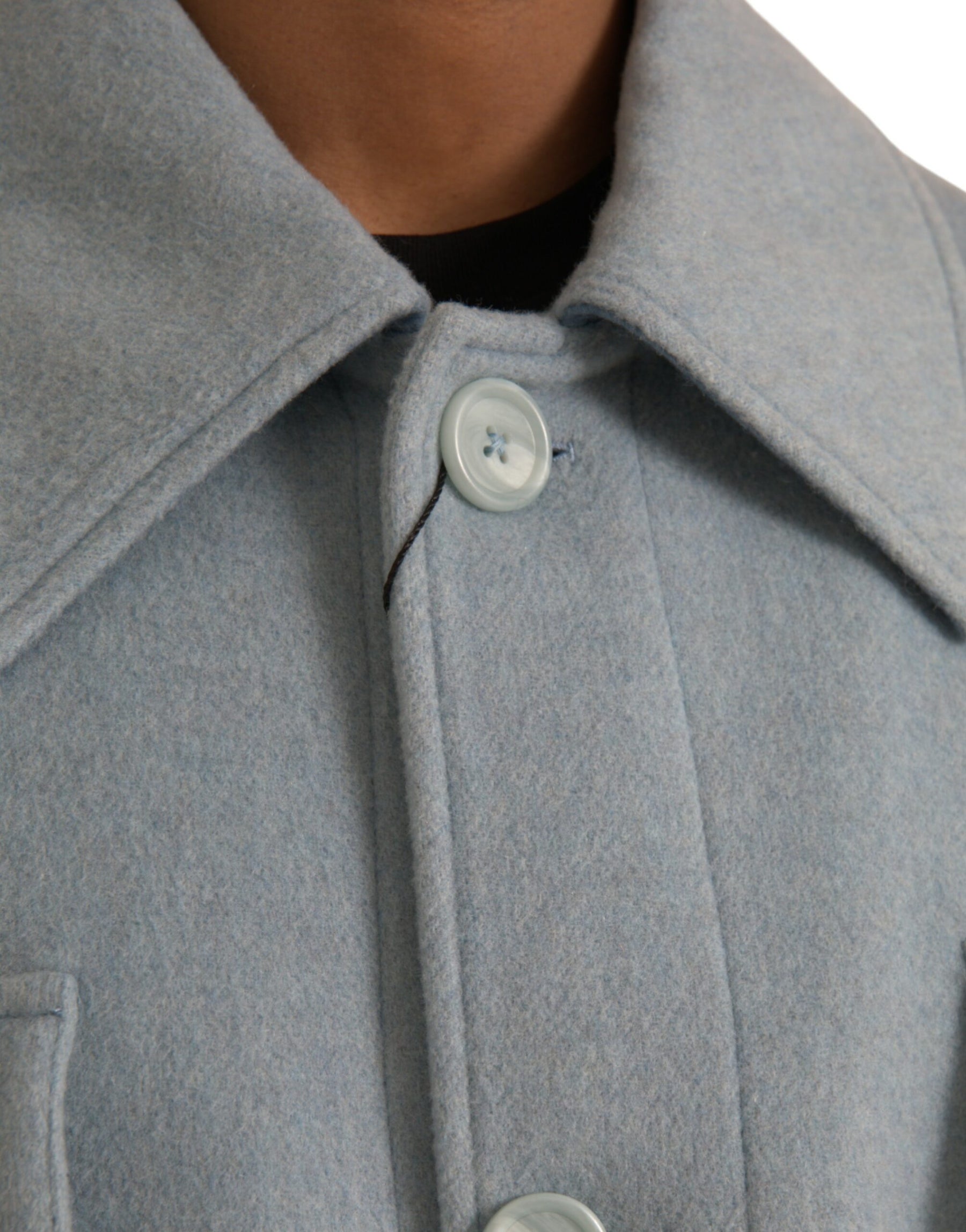 Dolce & Gabbana Light Blue Wool Button Trench Coat Jacket | Regal Royce