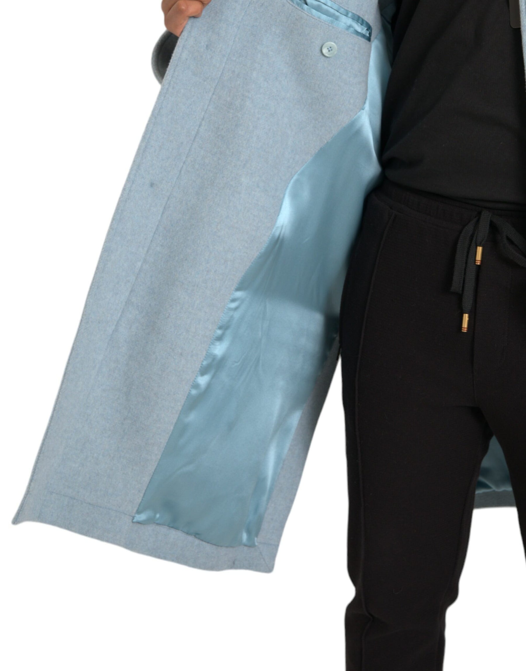 Dolce & Gabbana Light Blue Wool Button Trench Coat Jacket | Regal Royce