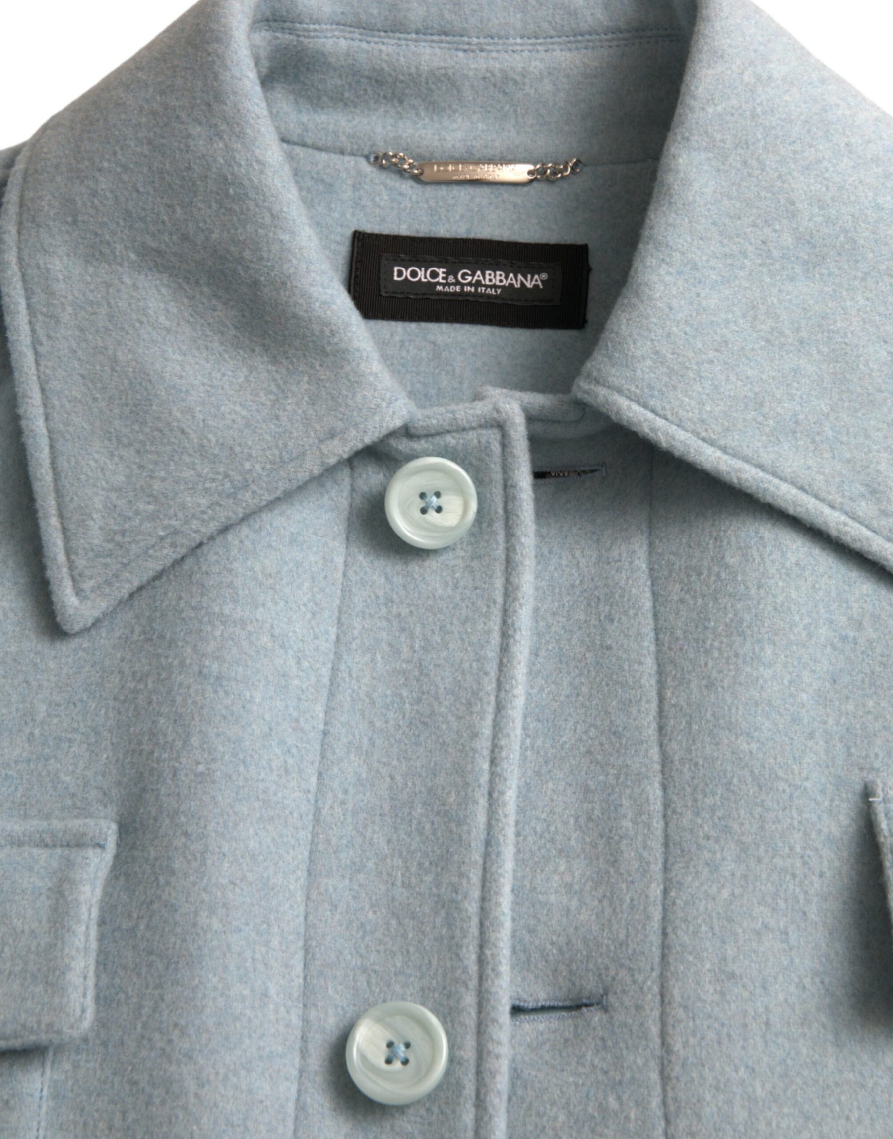 Dolce & Gabbana Light Blue Wool Button Trench Coat Jacket | Regal Royce