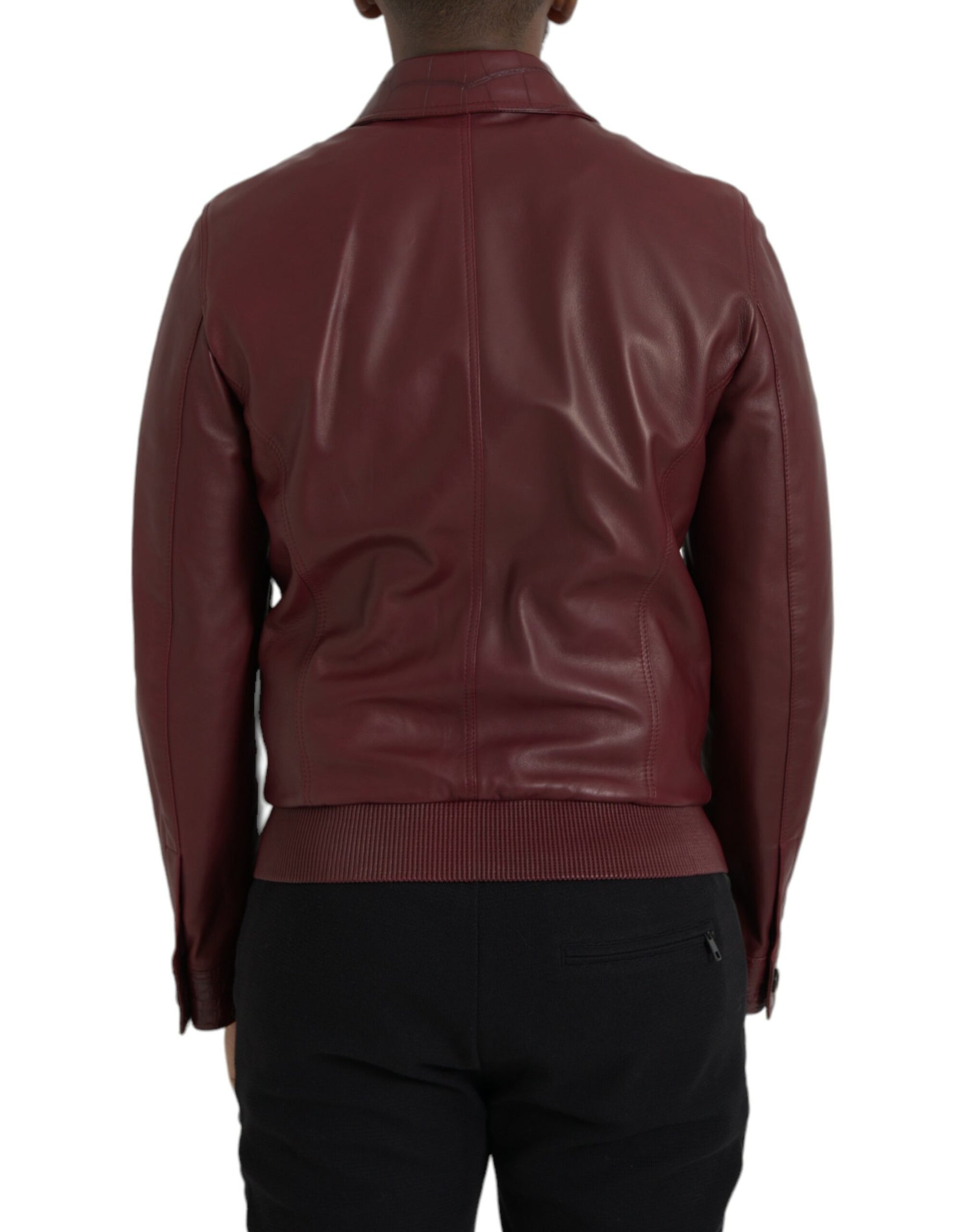 Dolce & Gabbana Maroon Exotic Leather Zip Biker Coat Jacket | Regal Royce