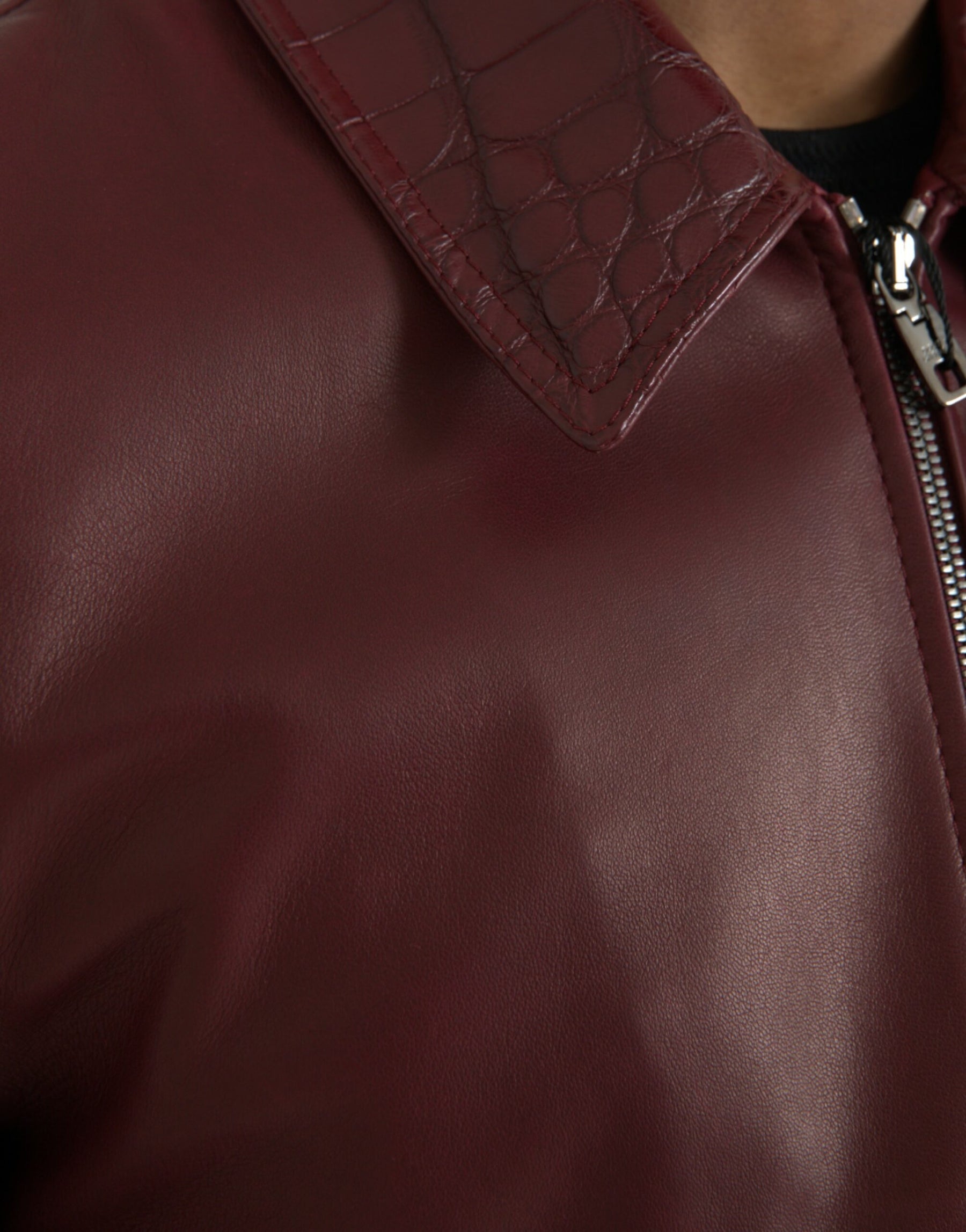 Dolce & Gabbana Maroon Exotic Leather Zip Biker Coat Jacket | Regal Royce
