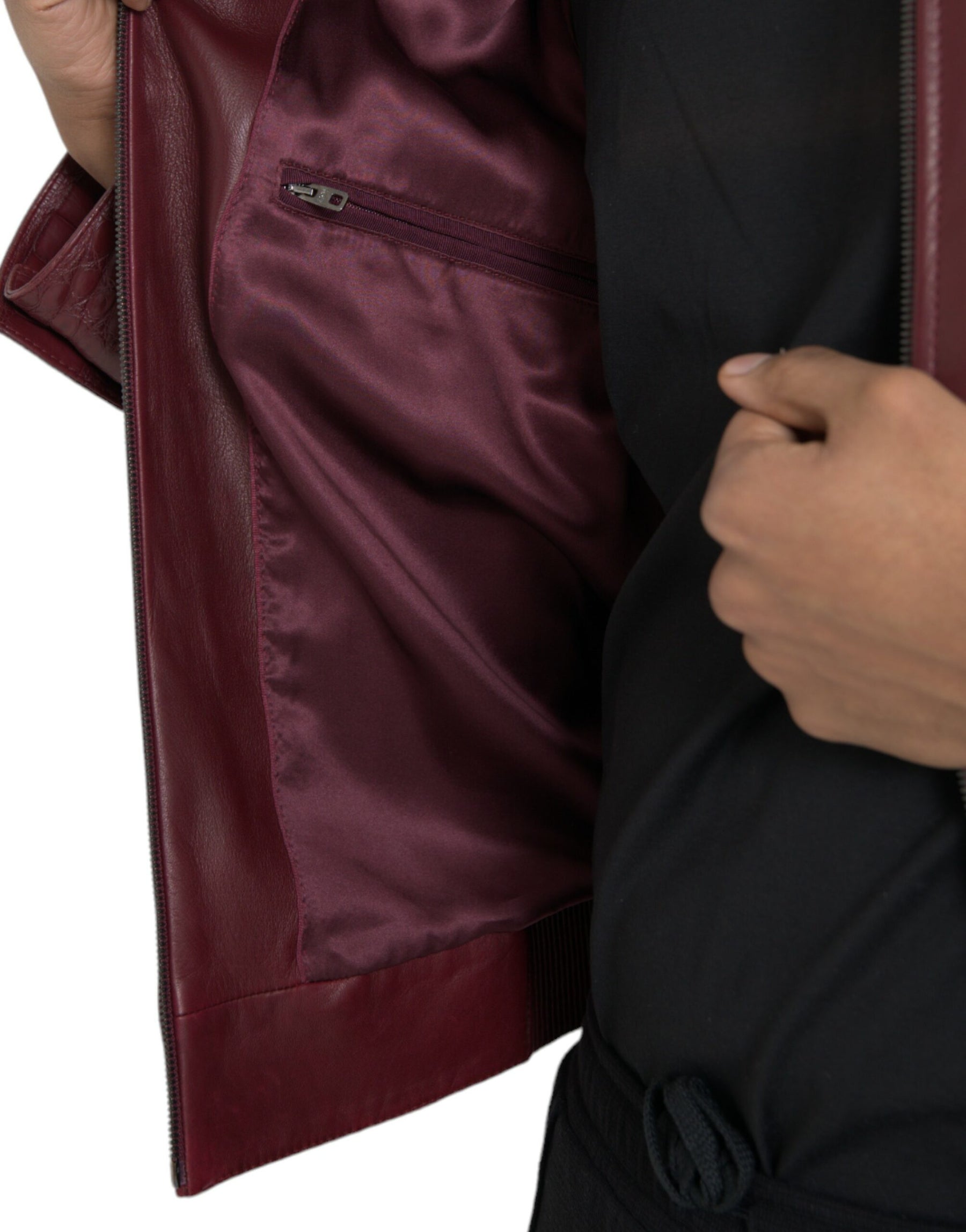 Dolce & Gabbana Maroon Exotic Leather Zip Biker Coat Jacket | Regal Royce