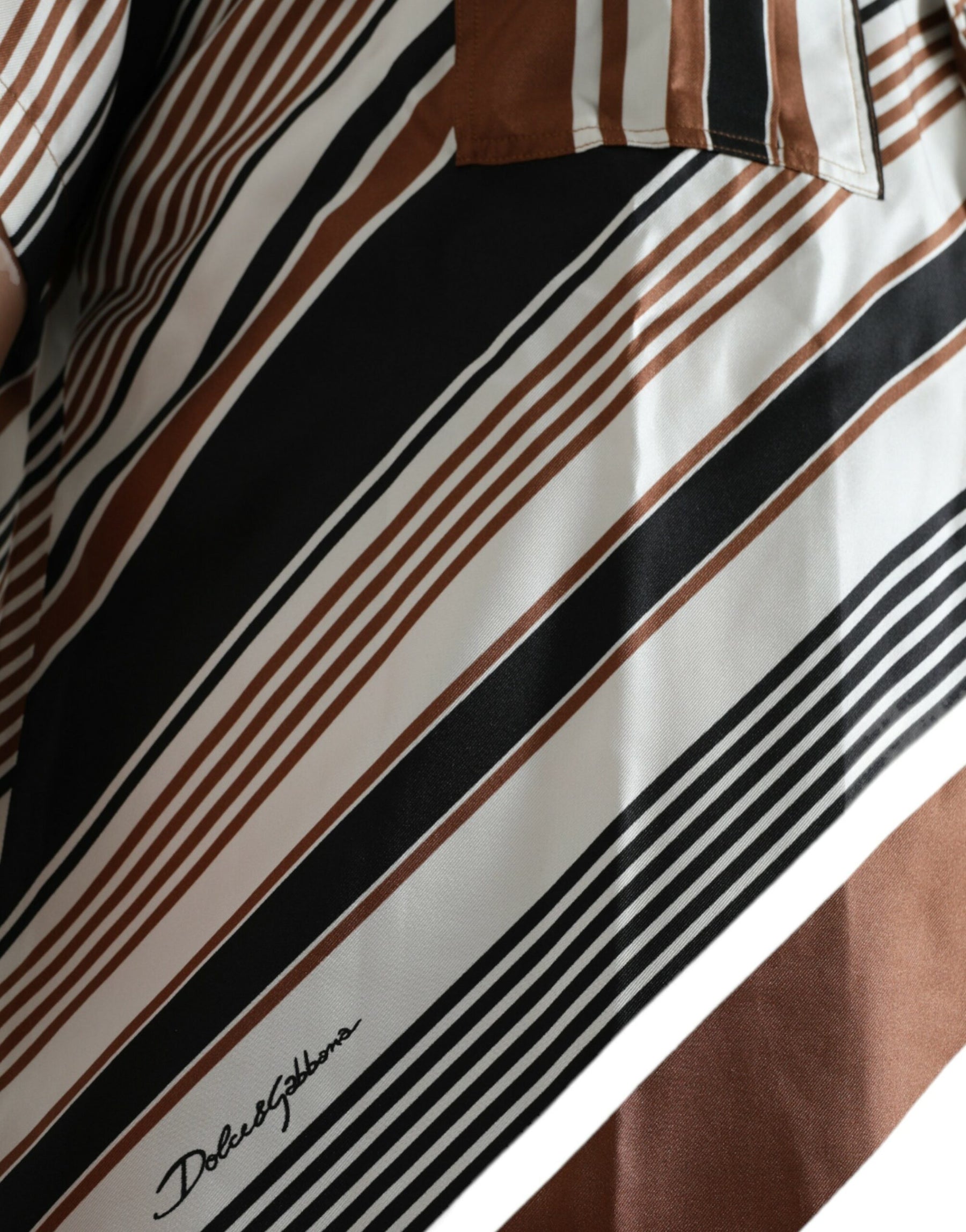 Dolce & Gabbana Brown White Silk Striped Short Sleeve Shirt | Regal Royce