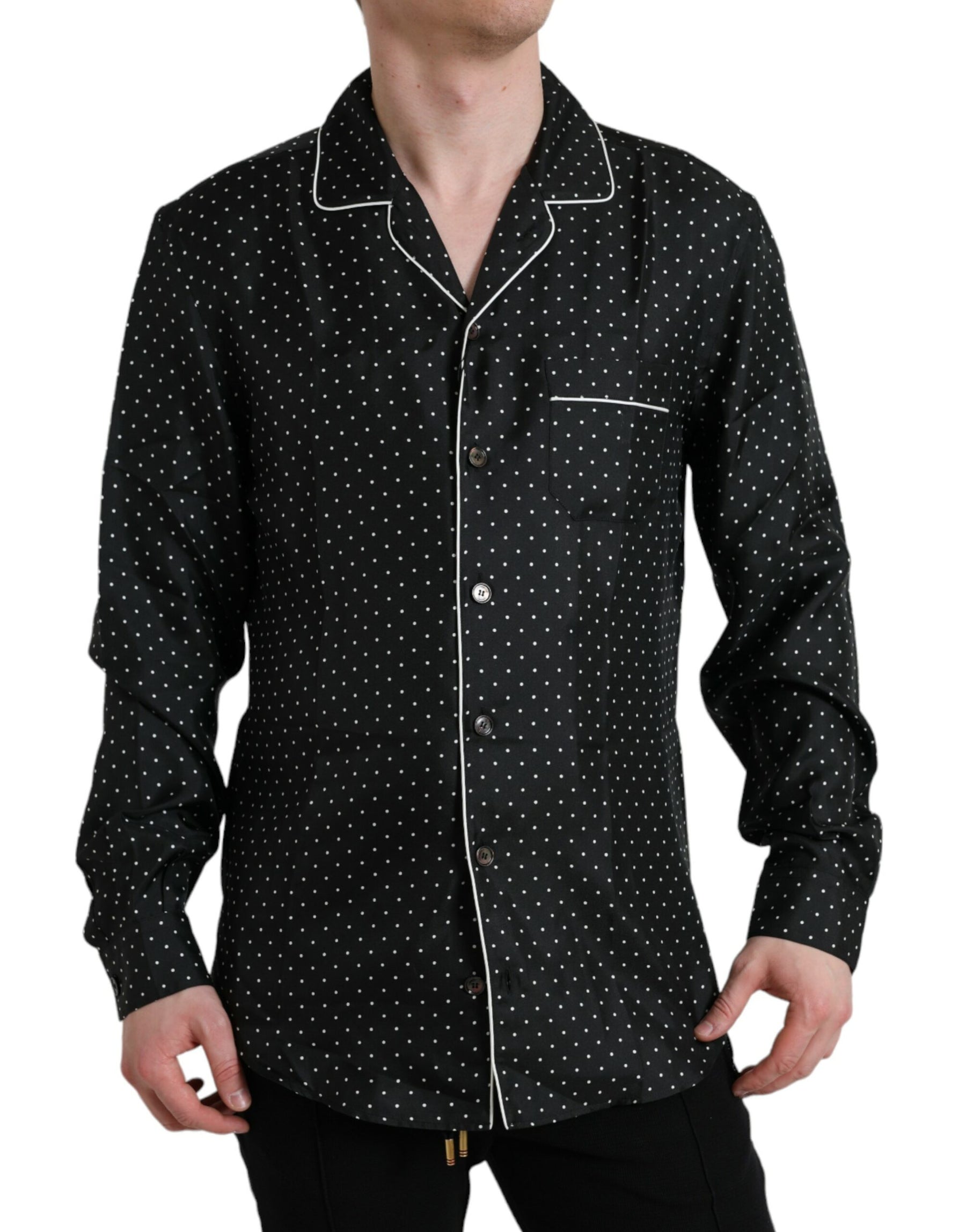 Dolce & Gabbana Black Polka Dot Silk Long Sleeve Shirt | Regal Royce