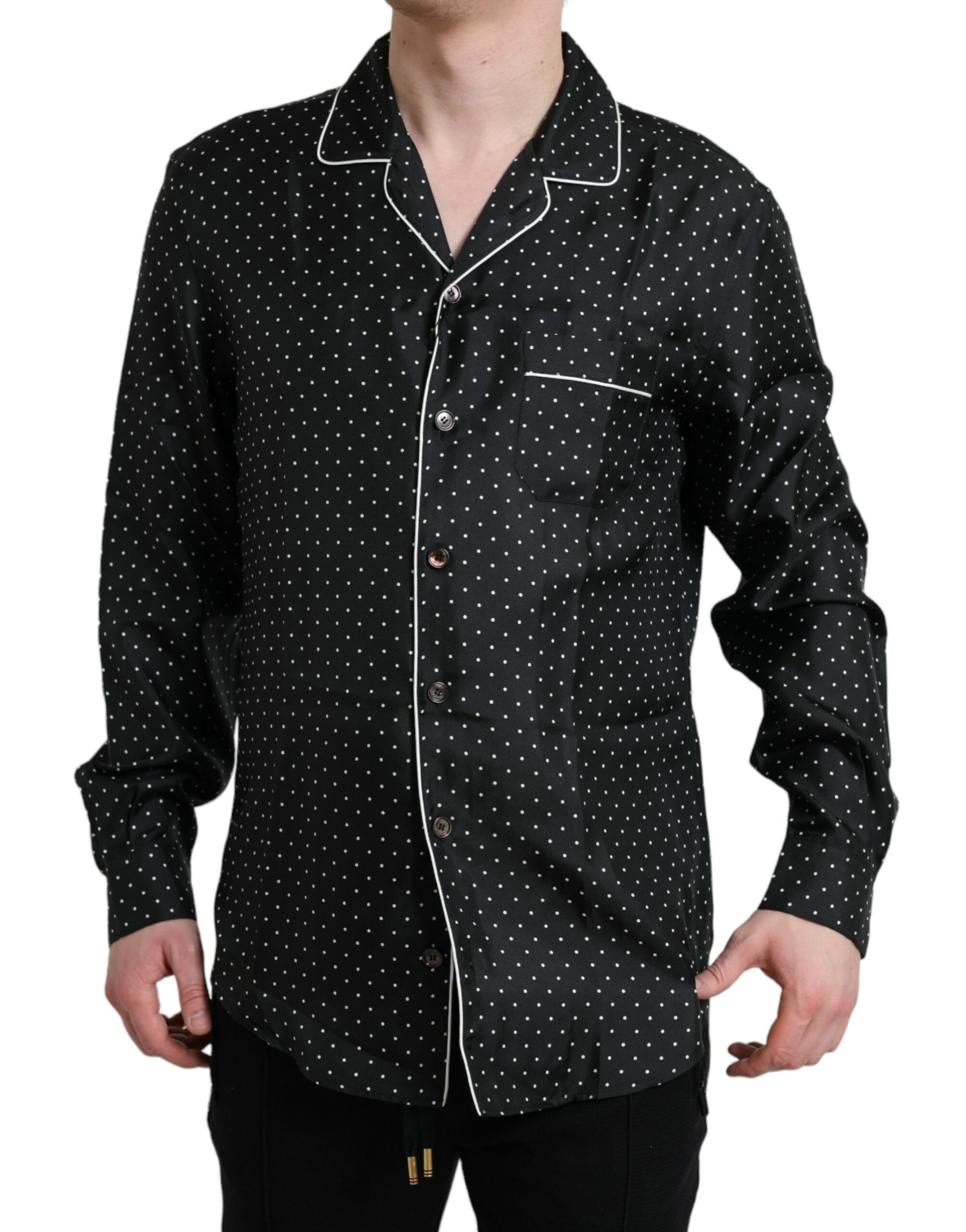 Dolce & Gabbana Black Polka Dot Silk Long Sleeve Shirt | Regal Royce