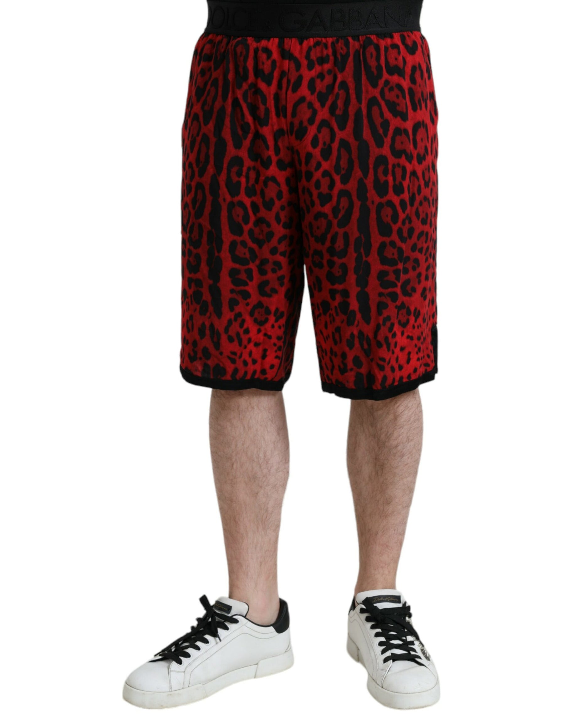 Dolce & Gabbana Red Leopard Print Viscose Bermuda Shorts | Regal Royce