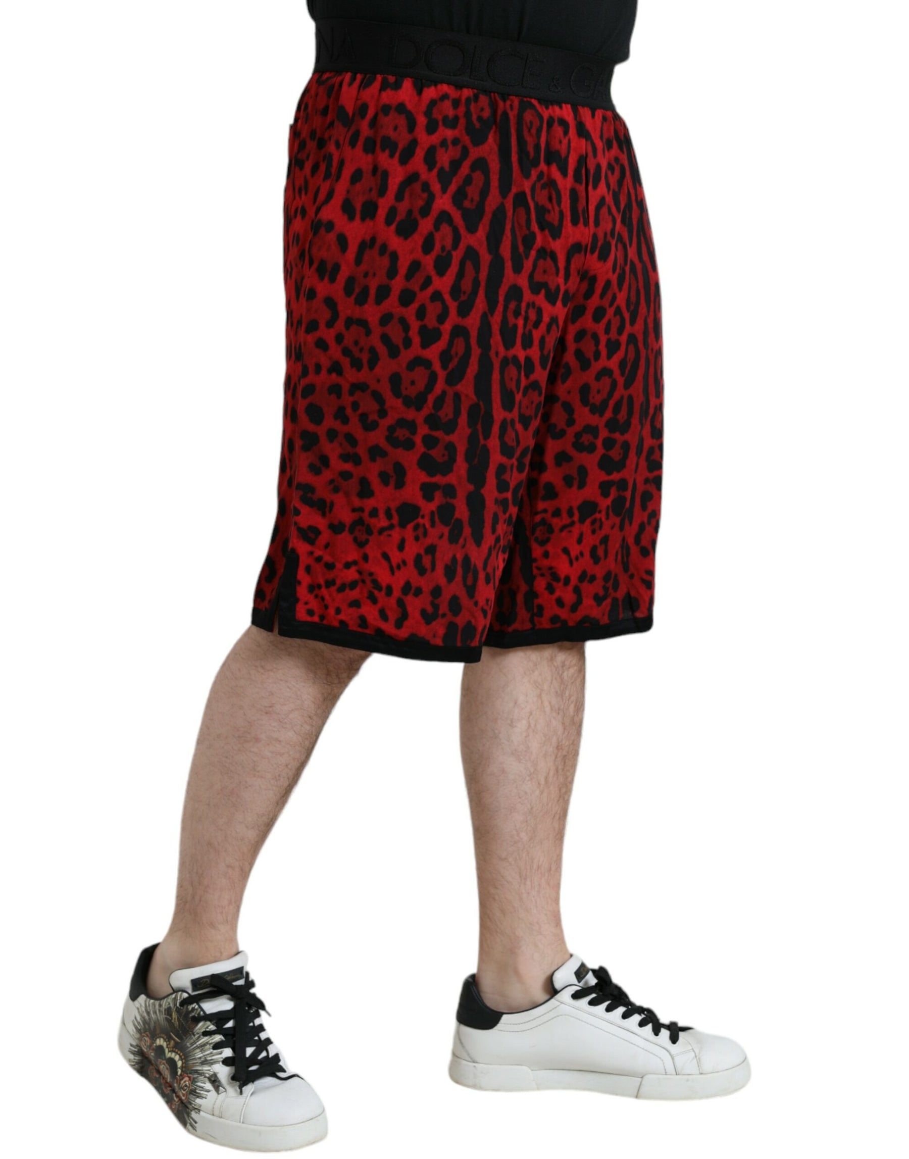 Dolce & Gabbana Red Leopard Print Viscose Bermuda Shorts | Regal Royce