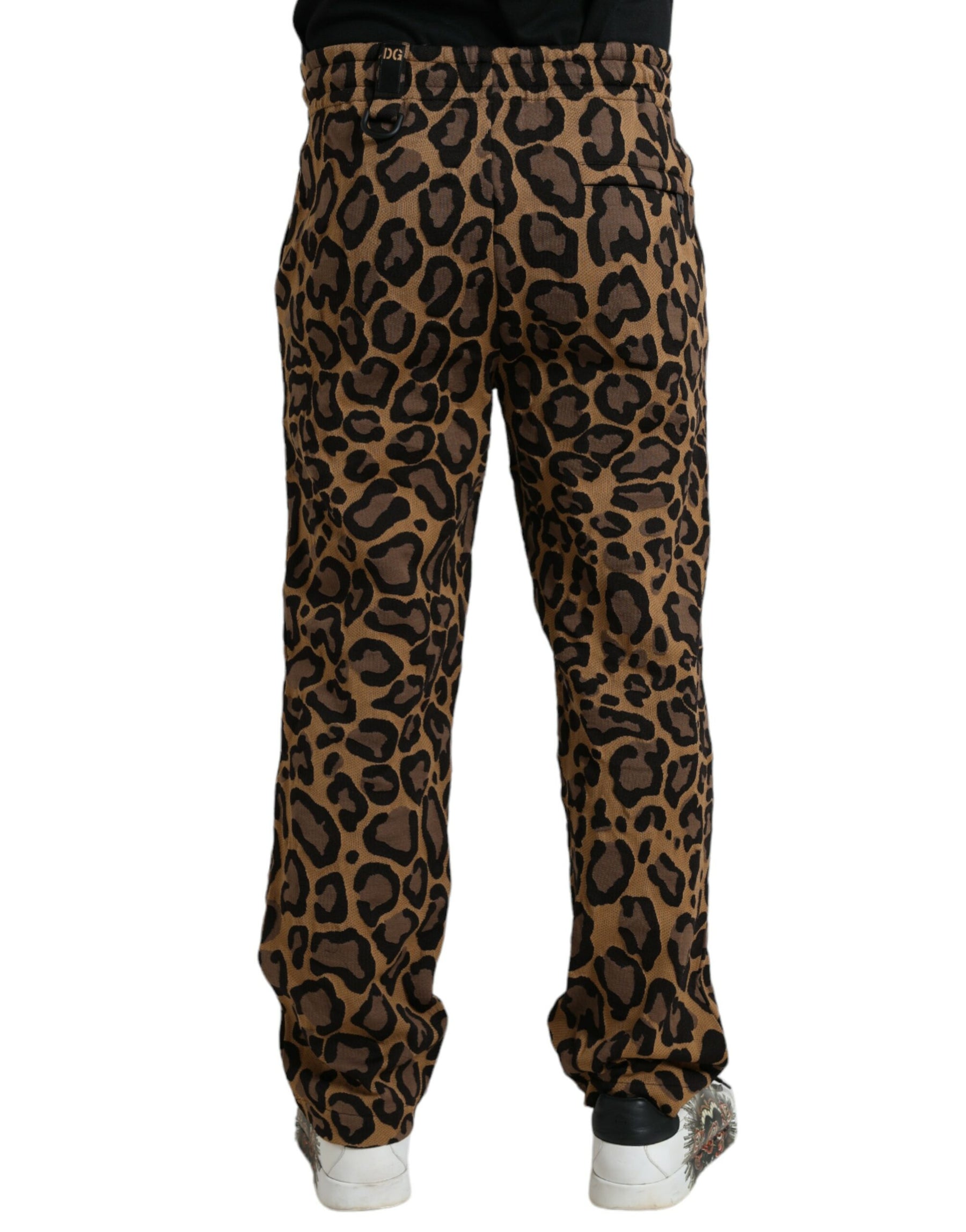 Dolce & Gabbana Brown Leopard Print Polyester Jogger Pants | Regal Royce