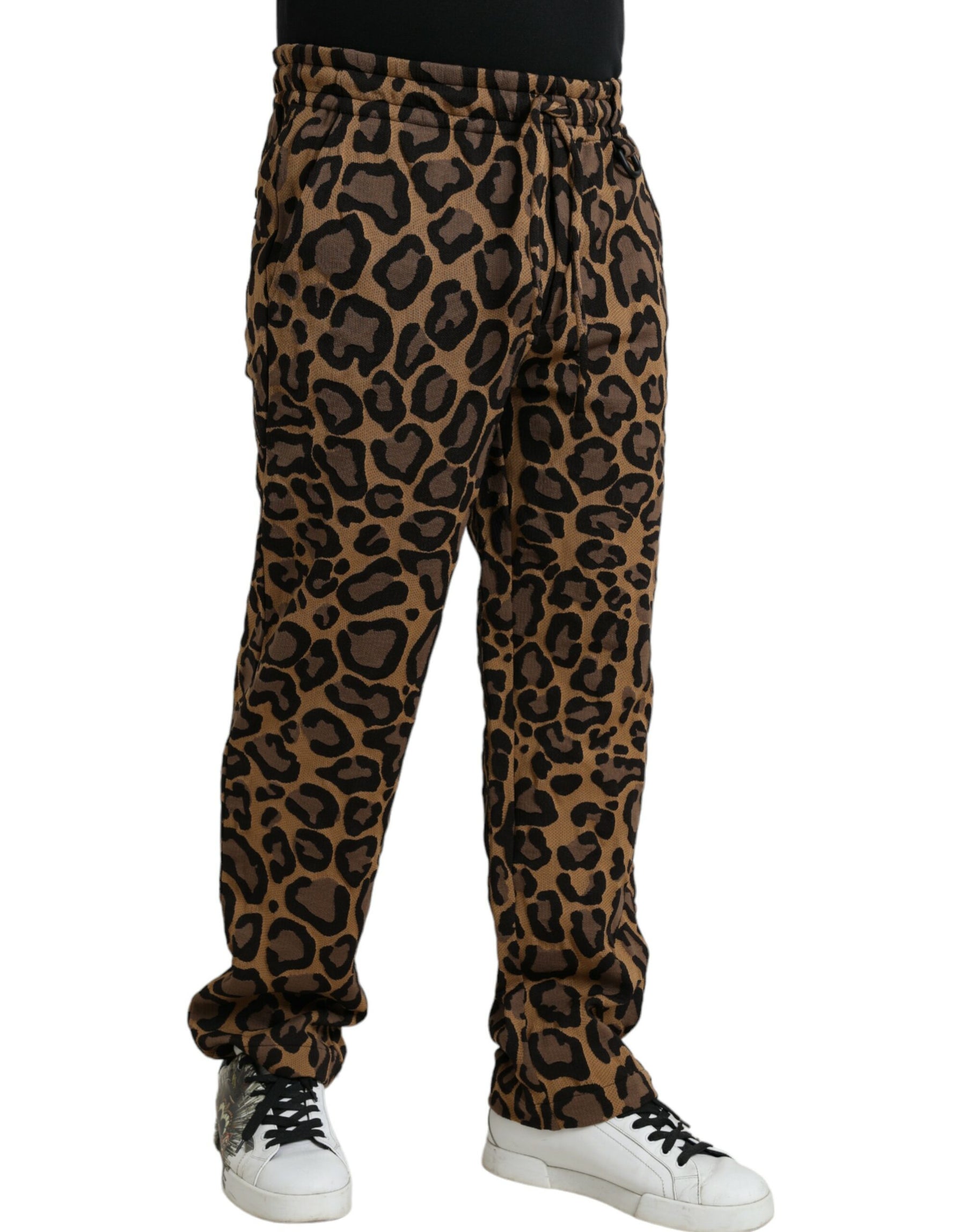 Dolce & Gabbana Brown Leopard Print Polyester Jogger Pants | Regal Royce