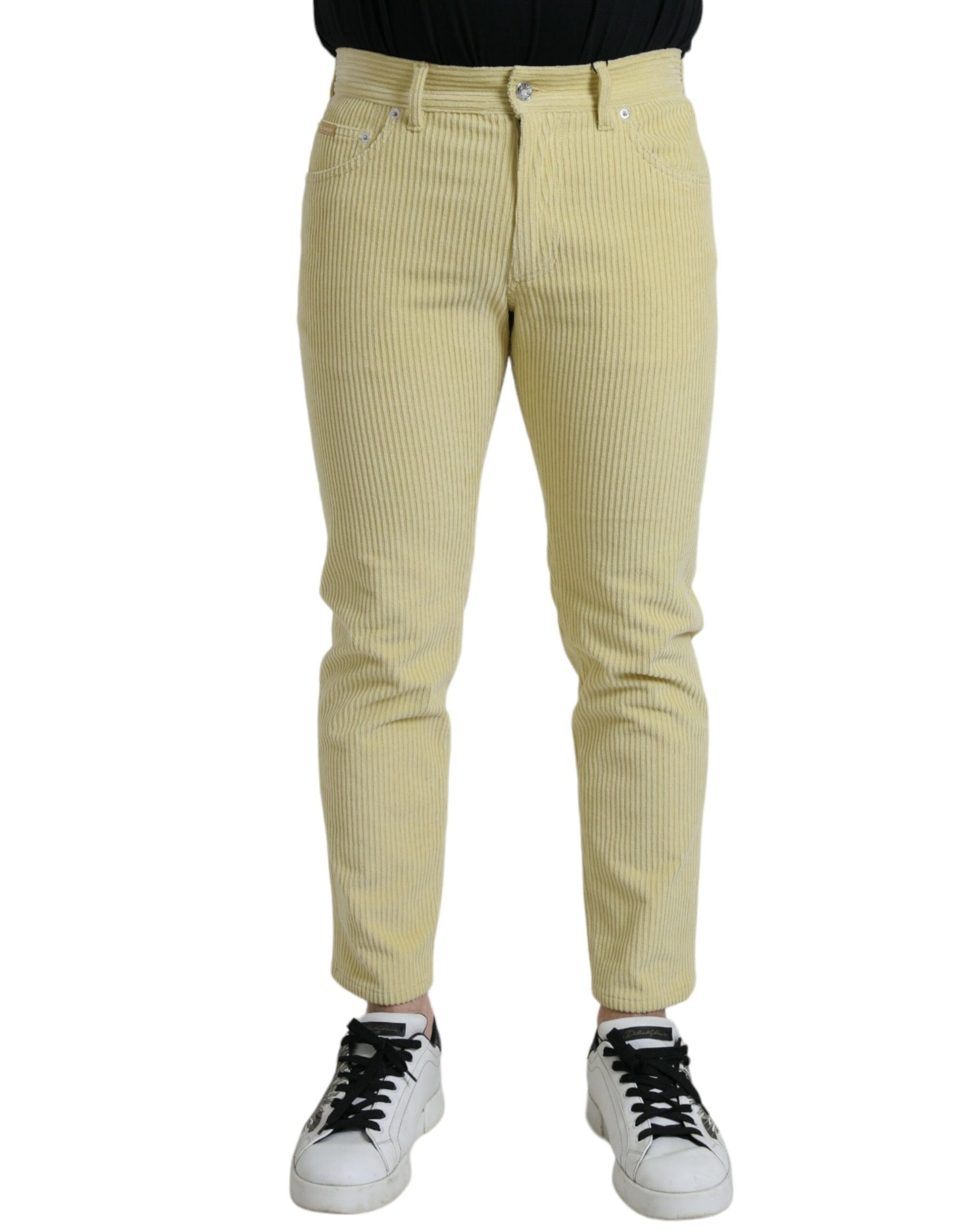 Dolce & Gabbana Yellow Corduroy Logo Plaque Skinny Denim Jeans | Regal Royce
