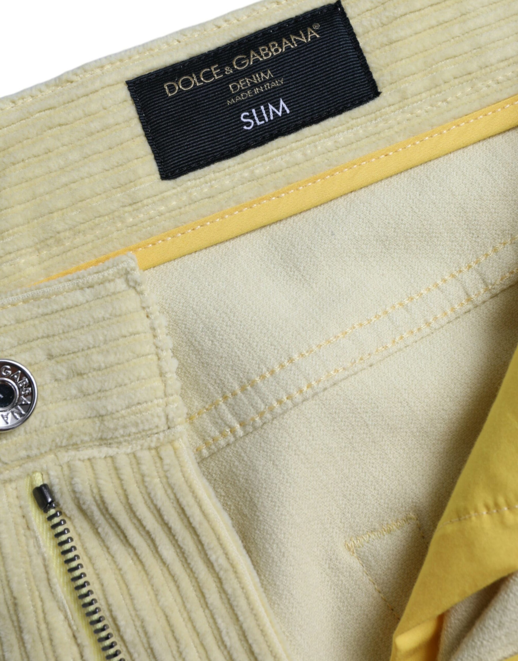 Dolce & Gabbana Yellow Corduroy Logo Plaque Skinny Denim Jeans | Regal Royce