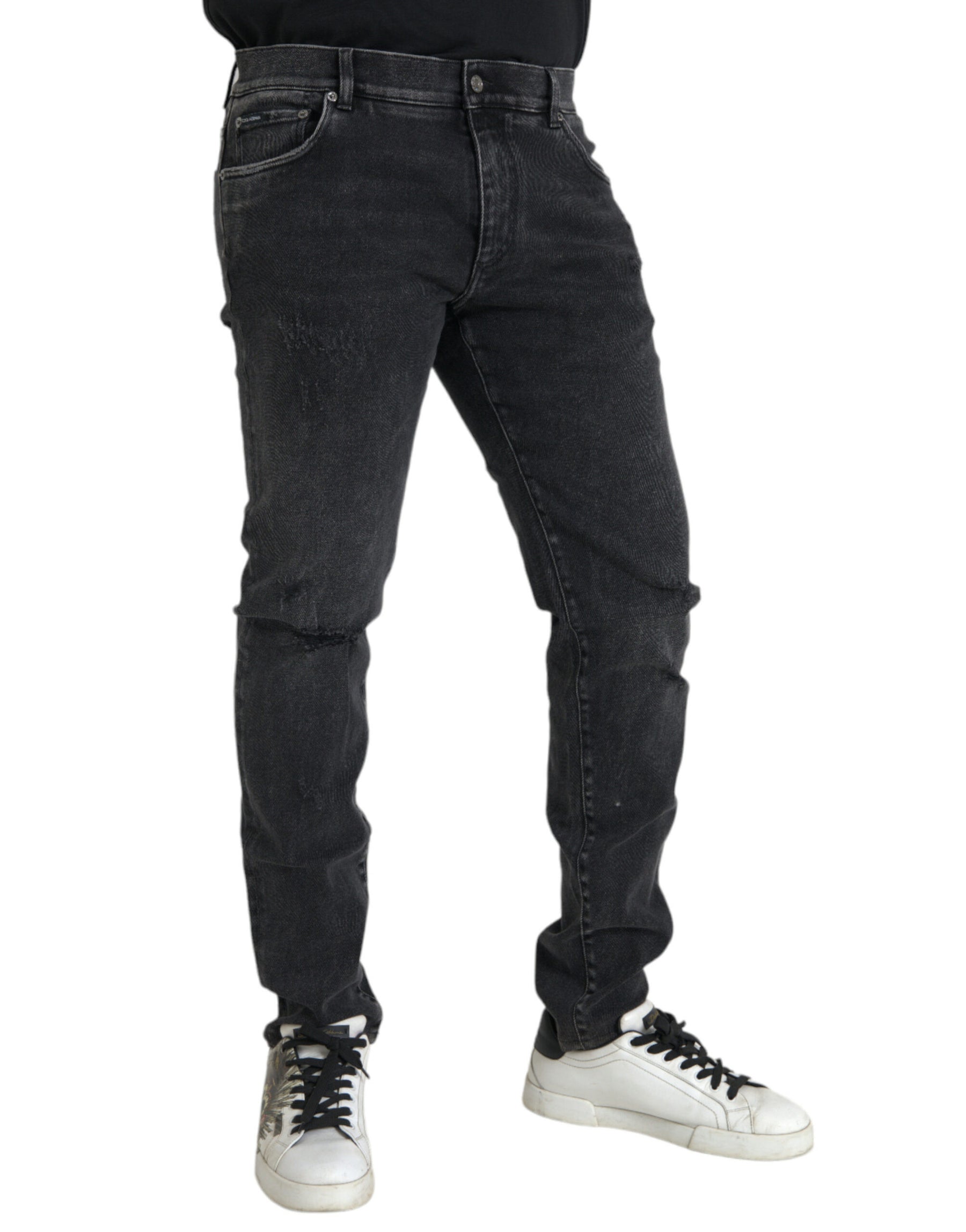 Dolce & Gabbana Gray Cotton Stretch Skinny Denim Logo Jeans | Regal Royce