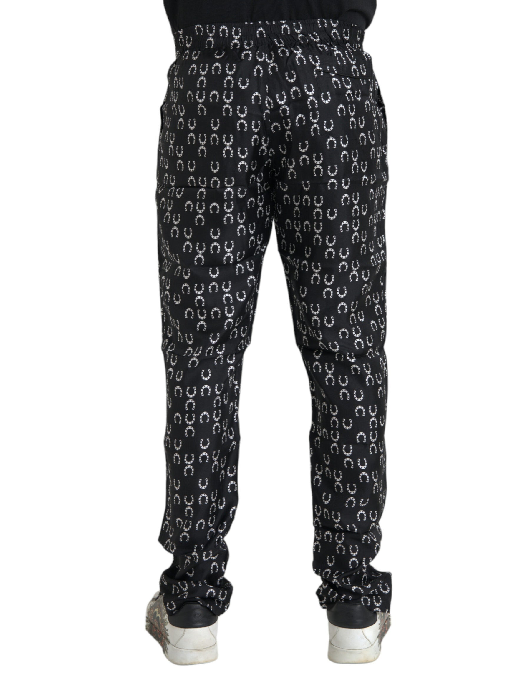 Dolce & Gabbana Black Horseshoe Print Silk Pants | Regal Royce