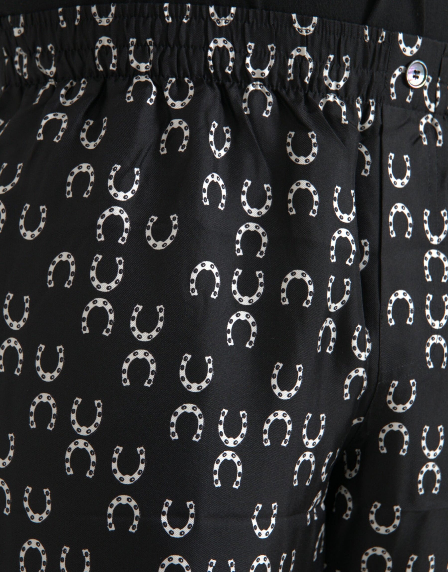 Dolce & Gabbana Black Horseshoe Print Silk Pants | Regal Royce