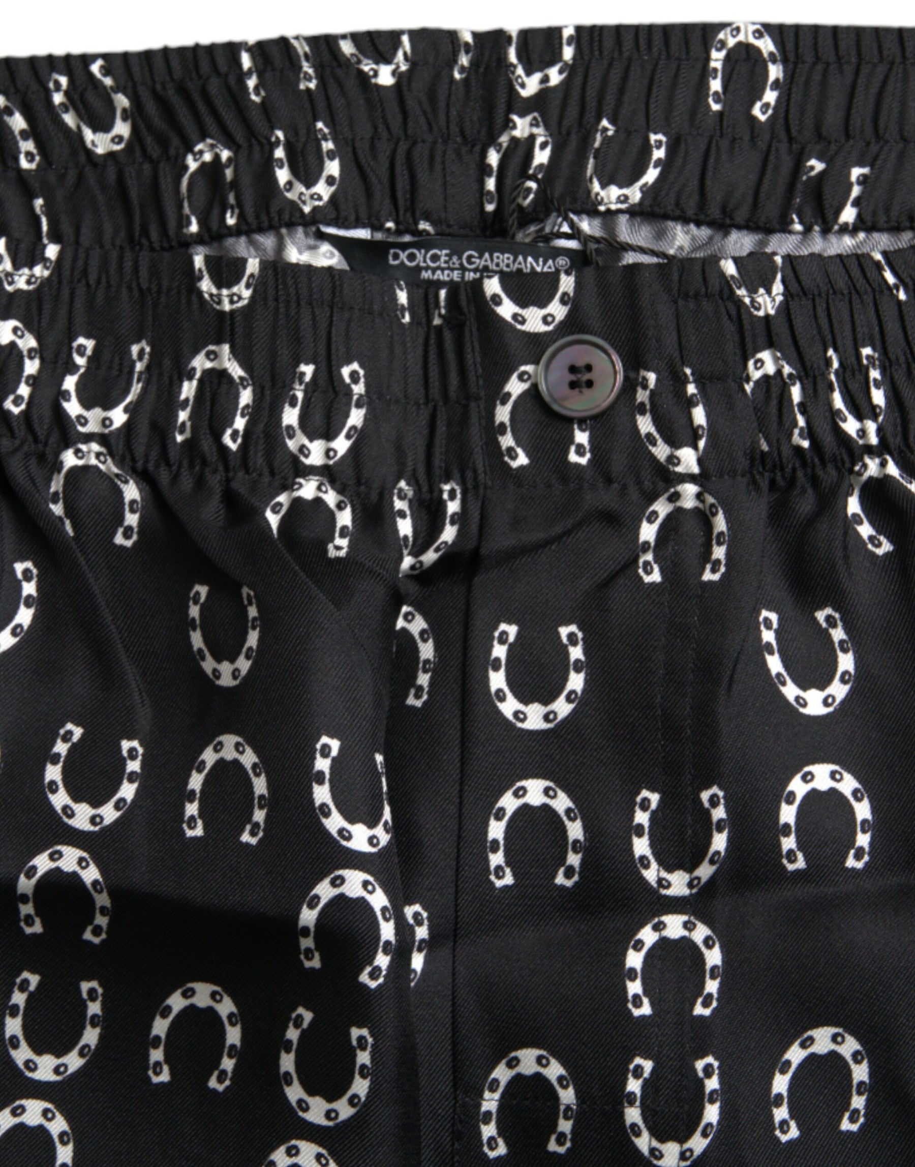 Dolce & Gabbana Black Horseshoe Print Silk Pants | Regal Royce
