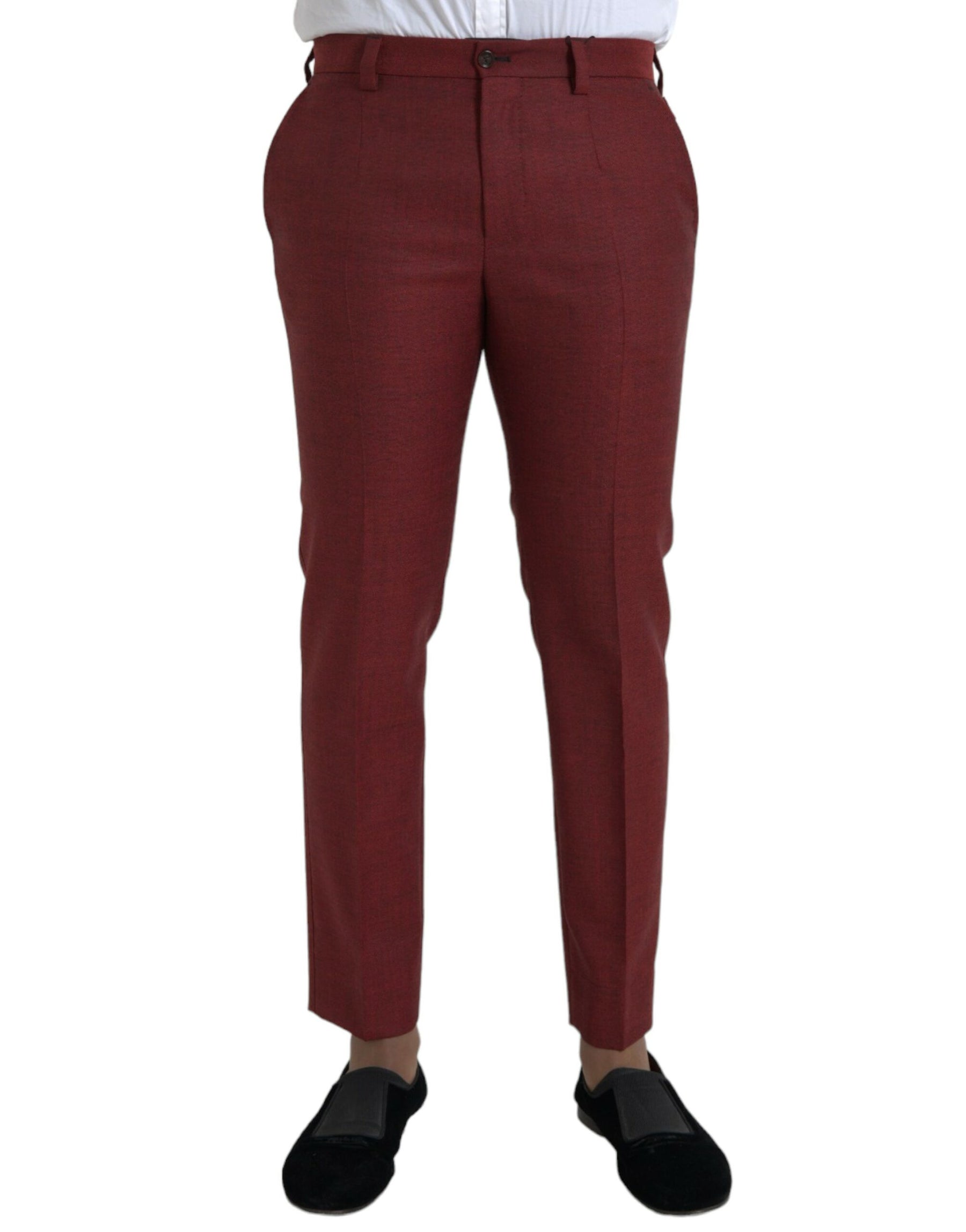 Dolce & Gabbana Maroon Wool Men Skinny Dress Pants | Regal Royce