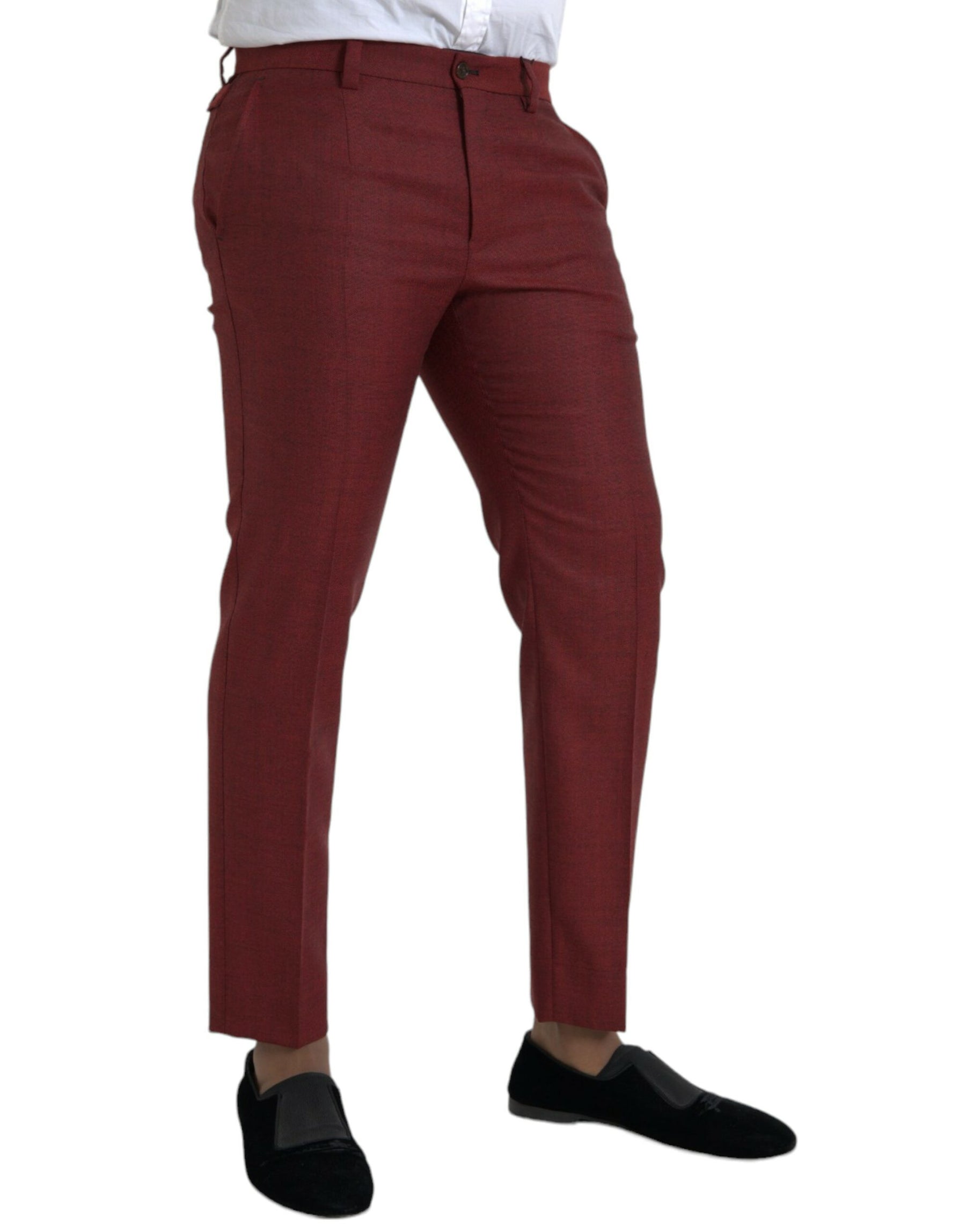 Dolce & Gabbana Maroon Wool Men Skinny Dress Pants | Regal Royce