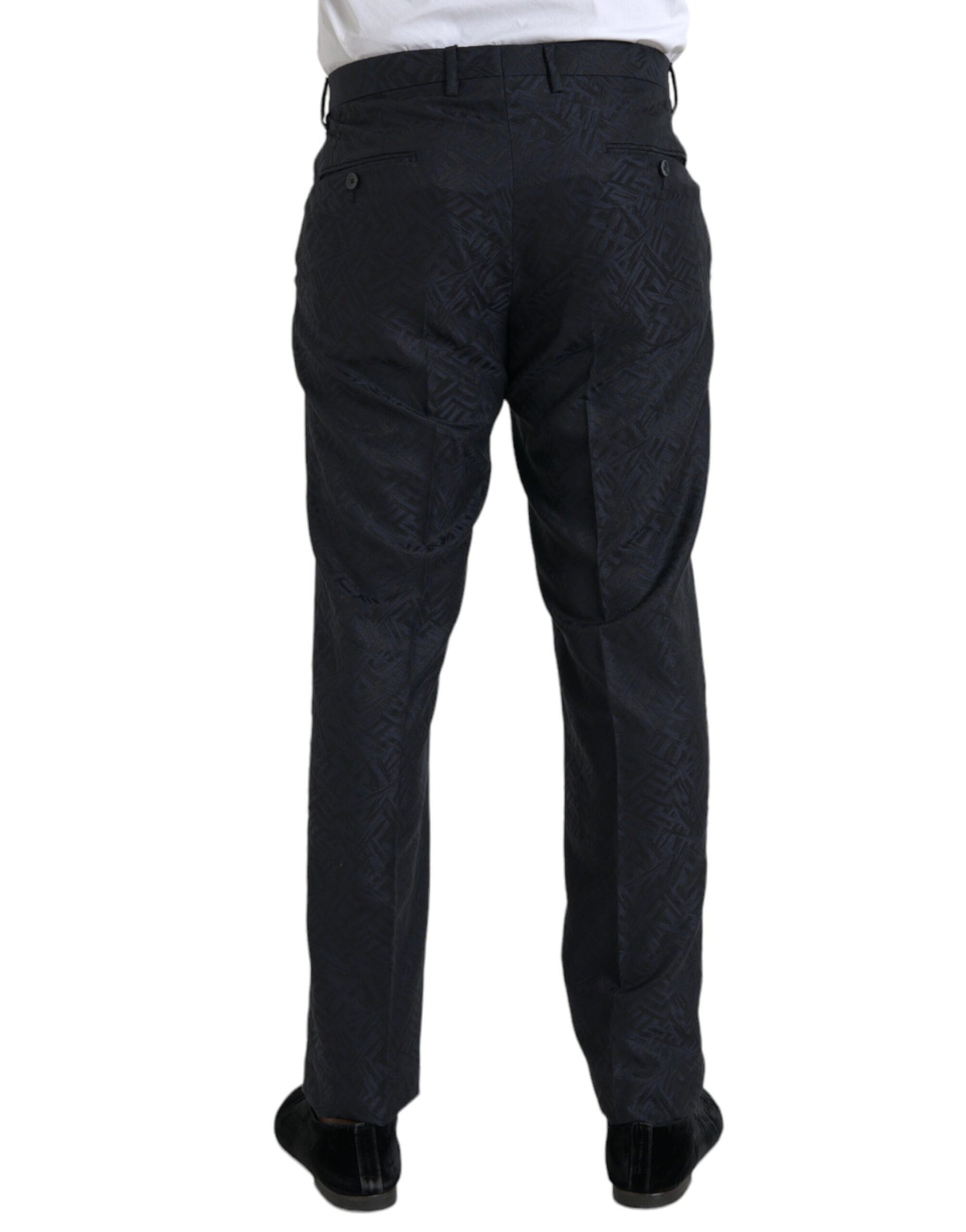 Dolce & Gabbana Blue Brocade Wool Skinny Men Dress Pants | Regal Royce