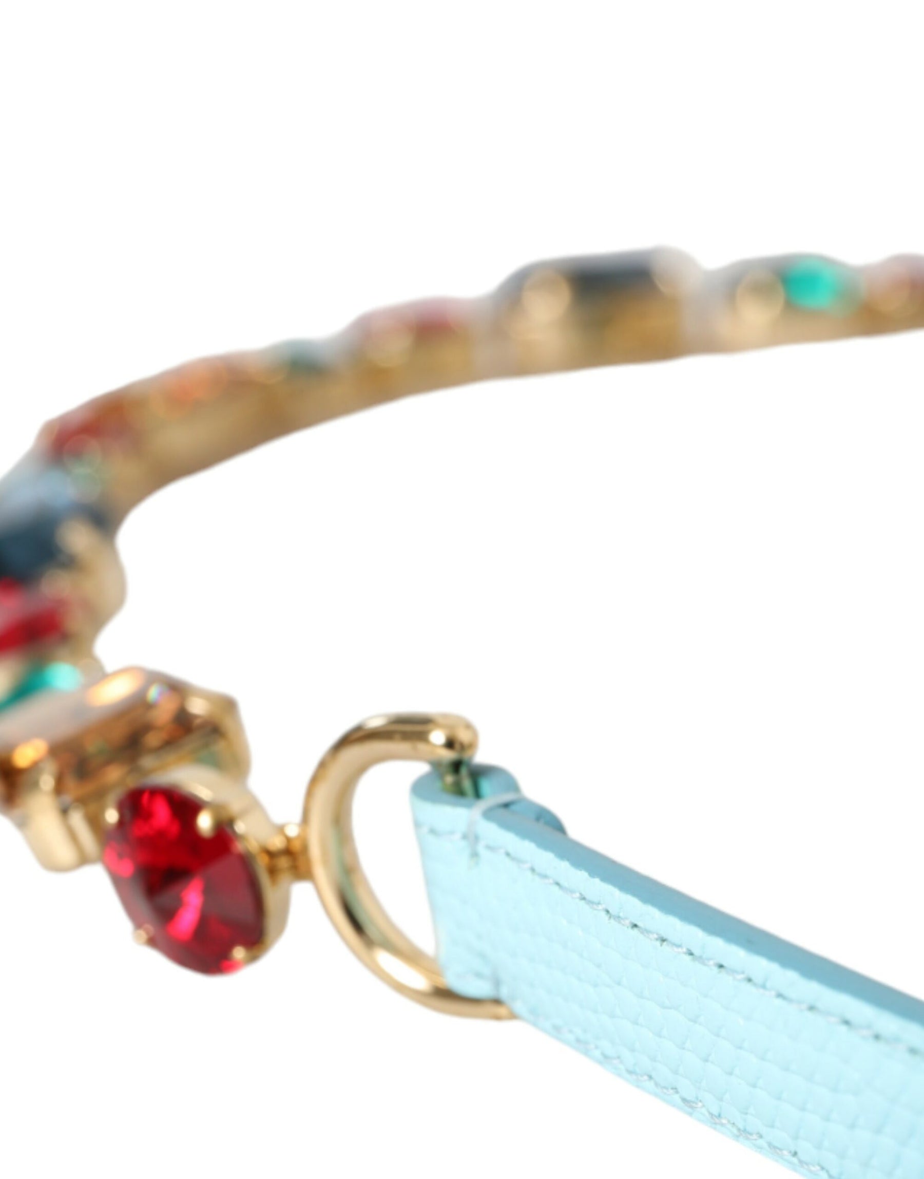 Dolce & Gabbana Light Blue Leather Crystal Chain Waist Belt | Regal Royce