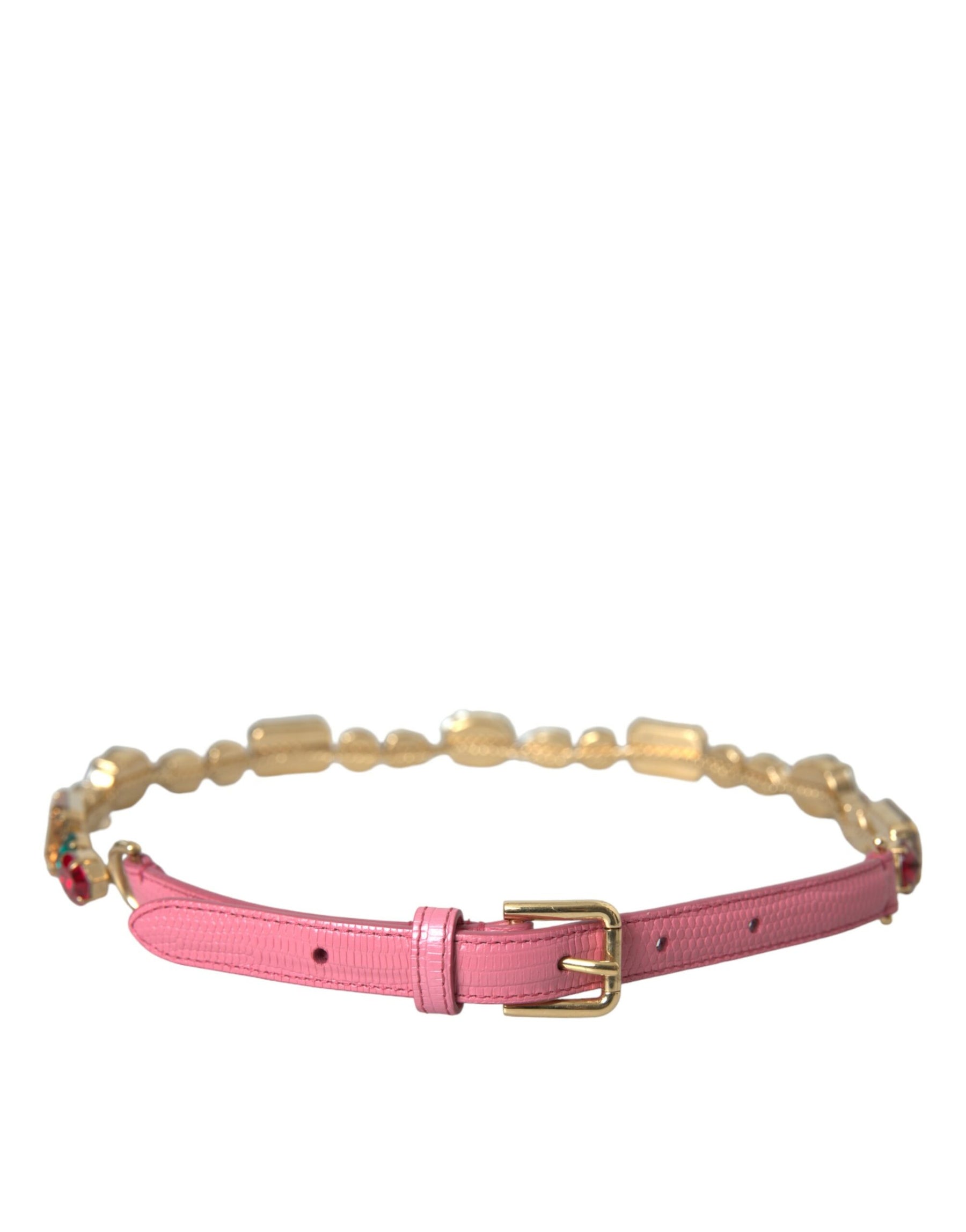 Dolce & Gabbana Pink Leather Crystal Chain Embellished Belt | Regal Royce