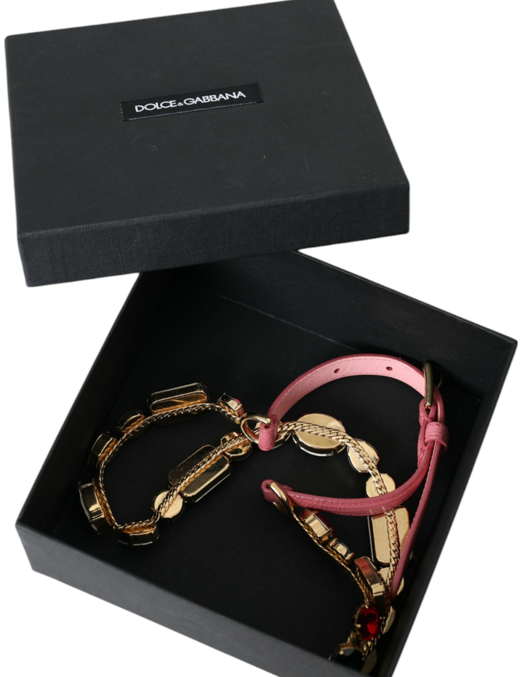 Dolce & Gabbana Pink Leather Crystal Chain Embellished Belt | Regal Royce