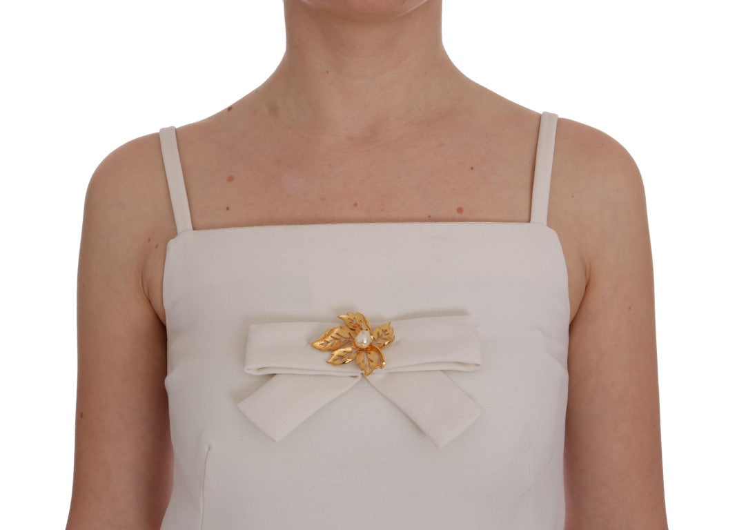 Dolce & Gabbana White Wool Stretch Brooch Shift Dress | Regal Royce