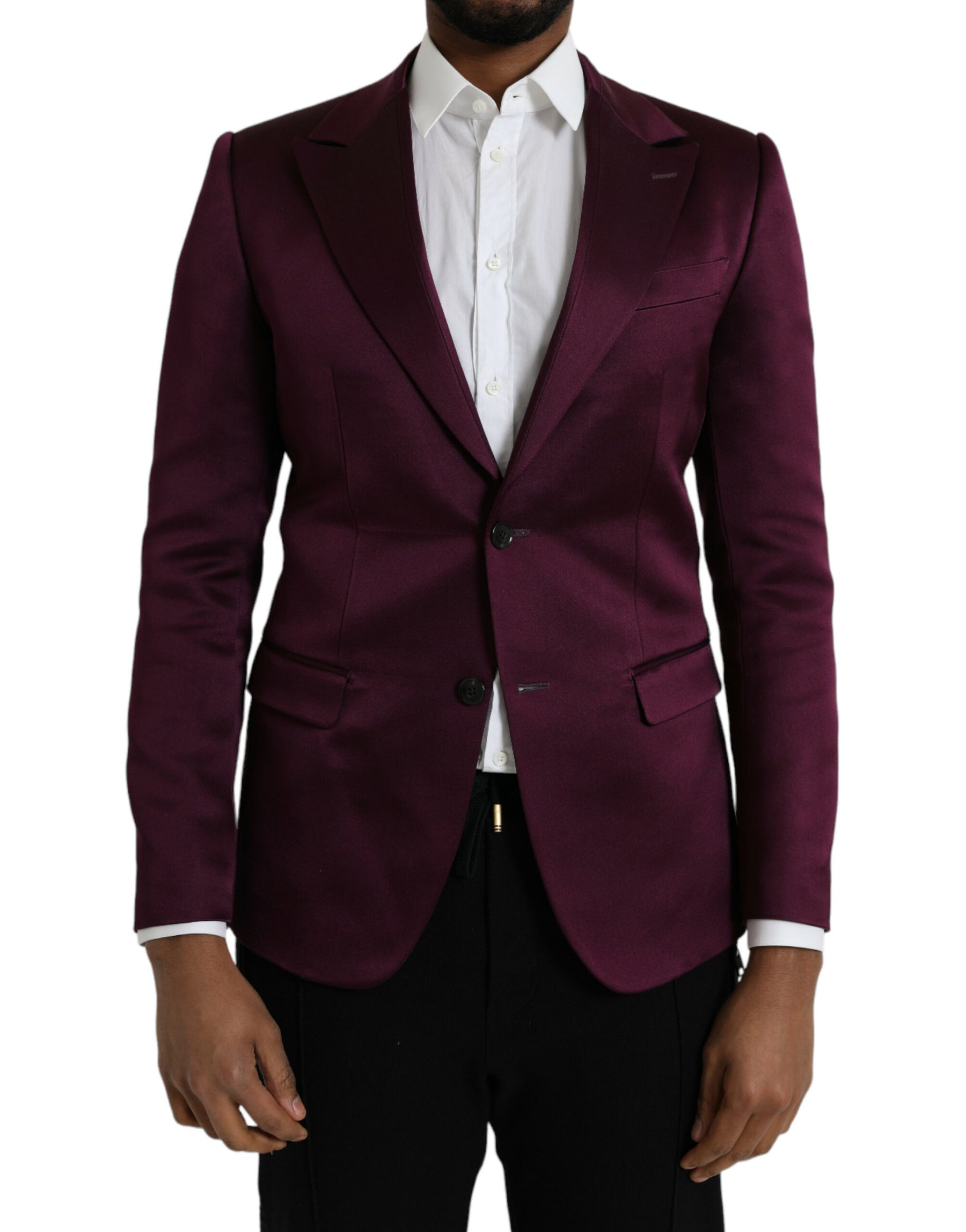 Dolce & Gabbana Maroon Silk Single Breasted Coat Blazer | Regal Royce