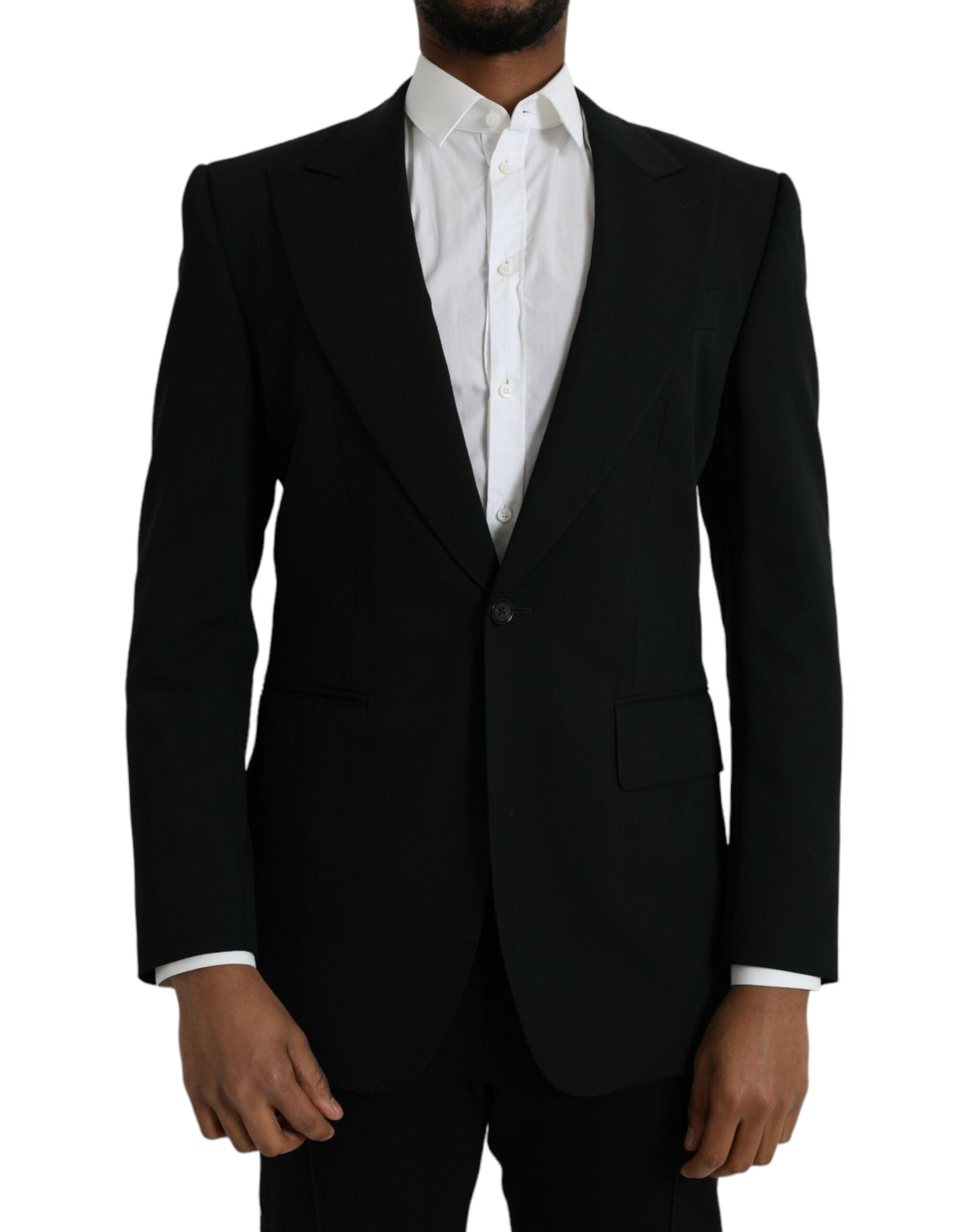 Dolce & Gabbana Black Wool Peak Single Breasted Coat Blazer | Regal Royce